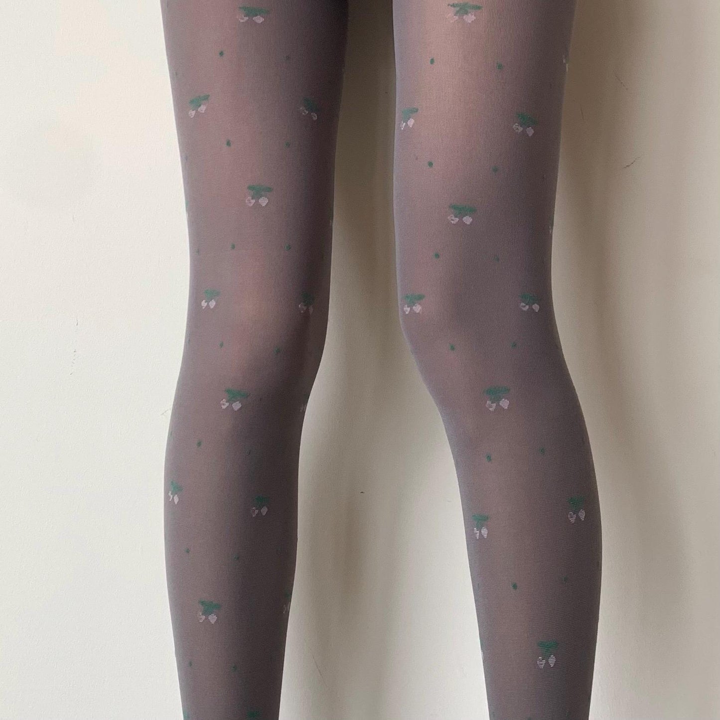 Grey Cherry Pattern Velvet Tights