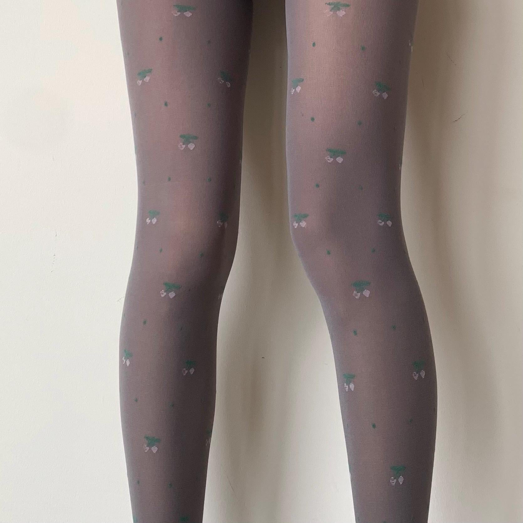 Grey Cherry Pattern Velvet Tights