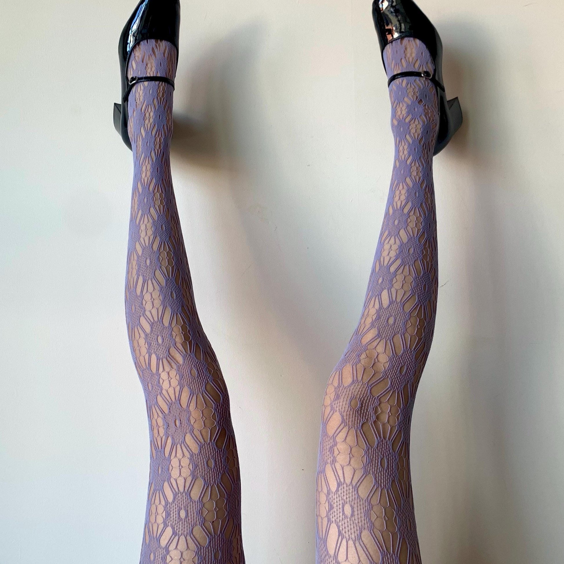 Lilac Purple Sakura Floral Pattern Fishnet Tights