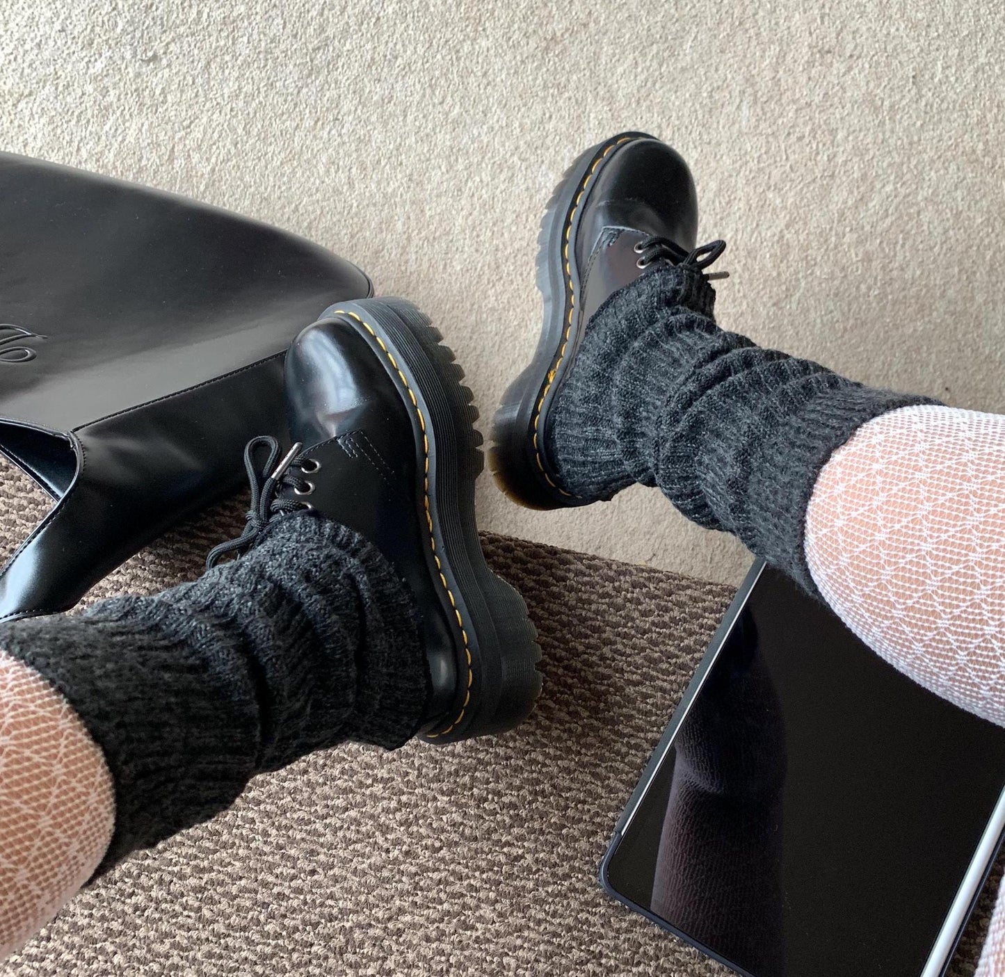 Dark Grey Ribbed Leg Warmers with Flared Bottom - Grey / One size