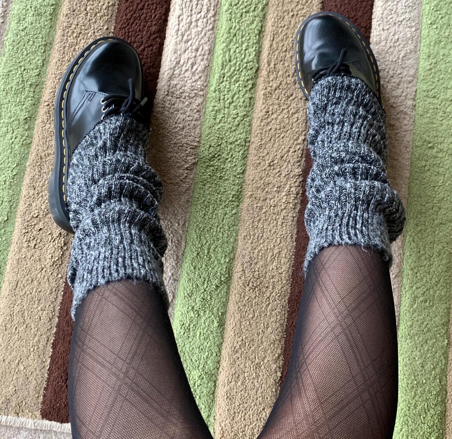 Dark Grey Ribbed Leg Warmers with Flared Bottom - Grey / One size