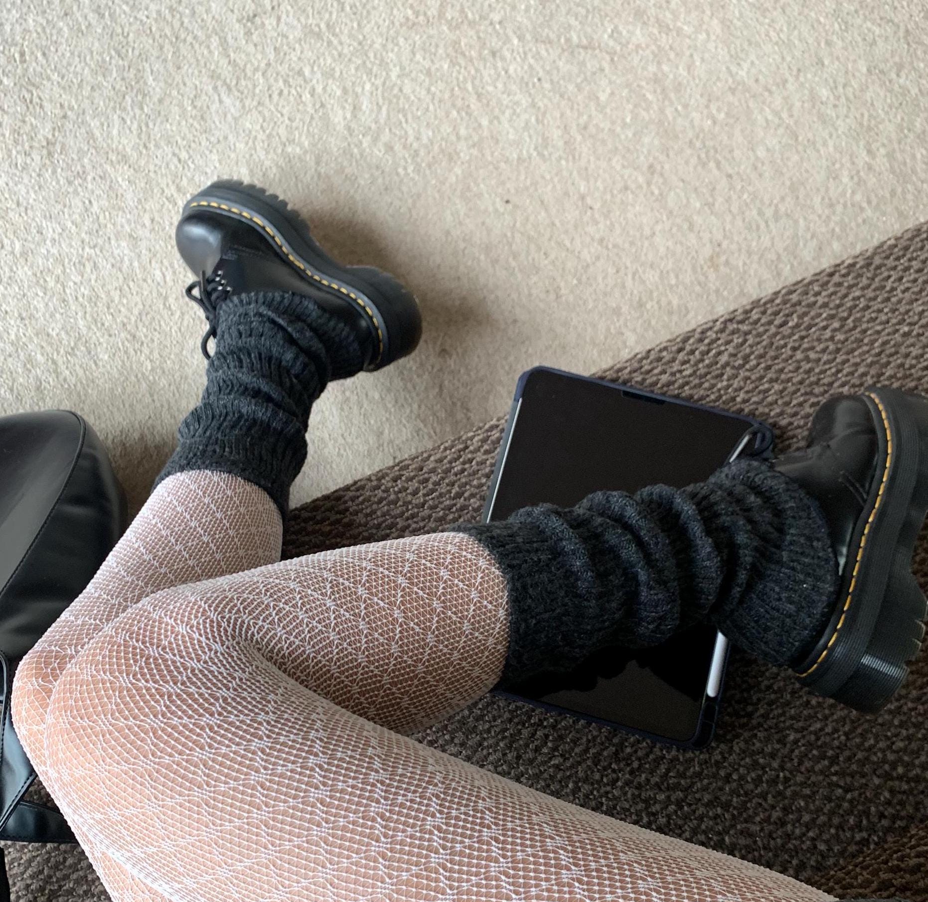 Dark Grey Ribbed Leg Warmers with Flared Bottom - Grey / One size