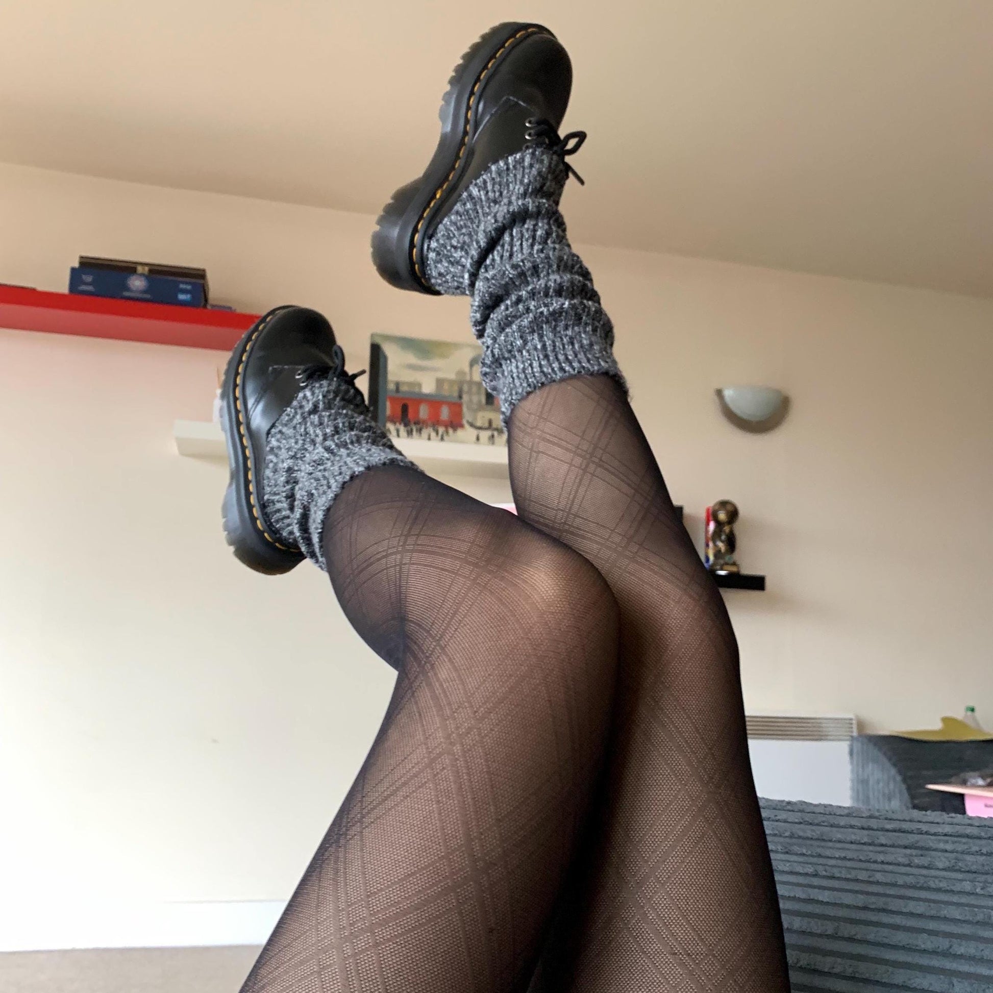 Dark Grey Ribbed Leg Warmers with Flared Bottom - Grey / One size