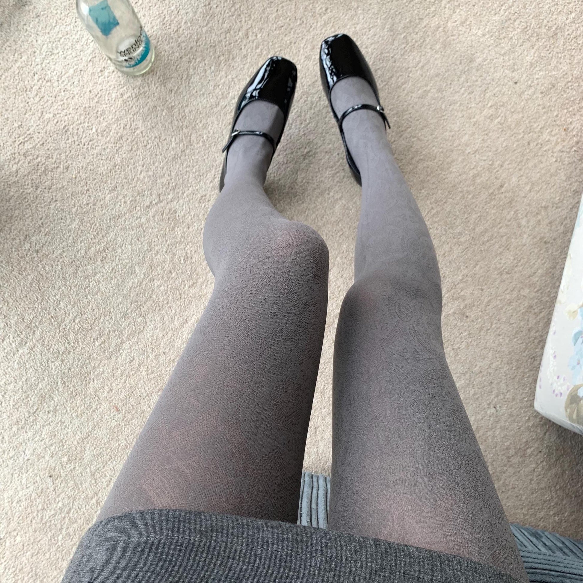 Grey Velvet Opaque Tights with Antique Pattern