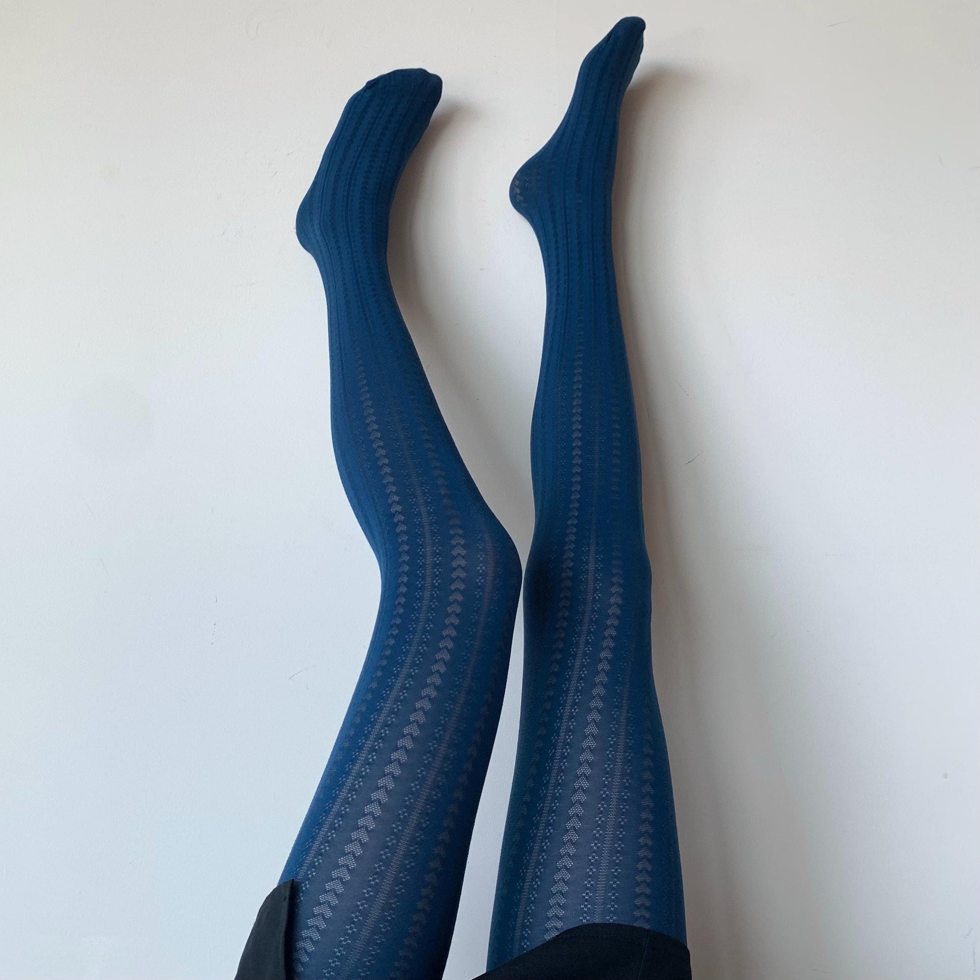 Blue Heart Striped Pattern Velvet Tights