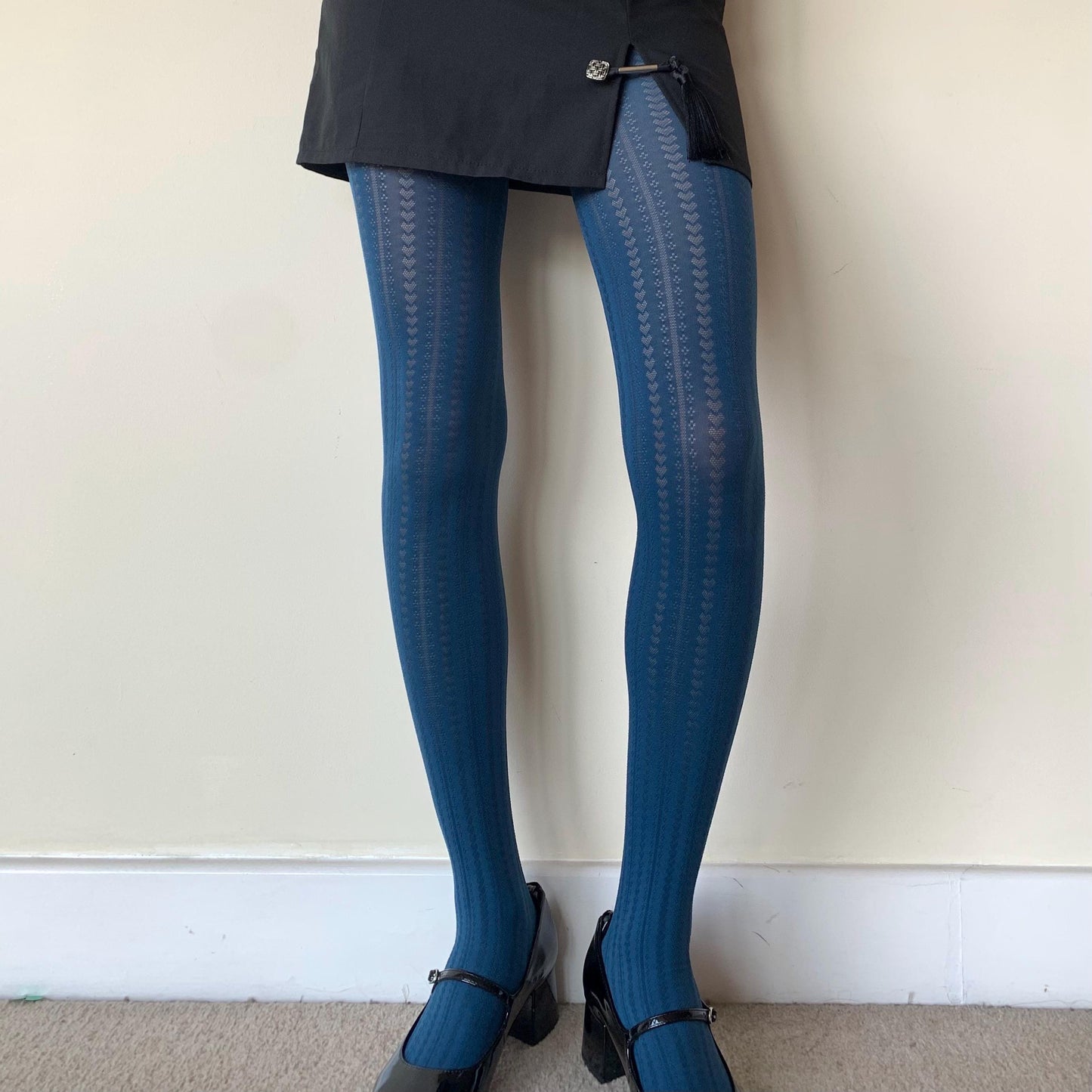 Blue Heart Striped Pattern Velvet Tights