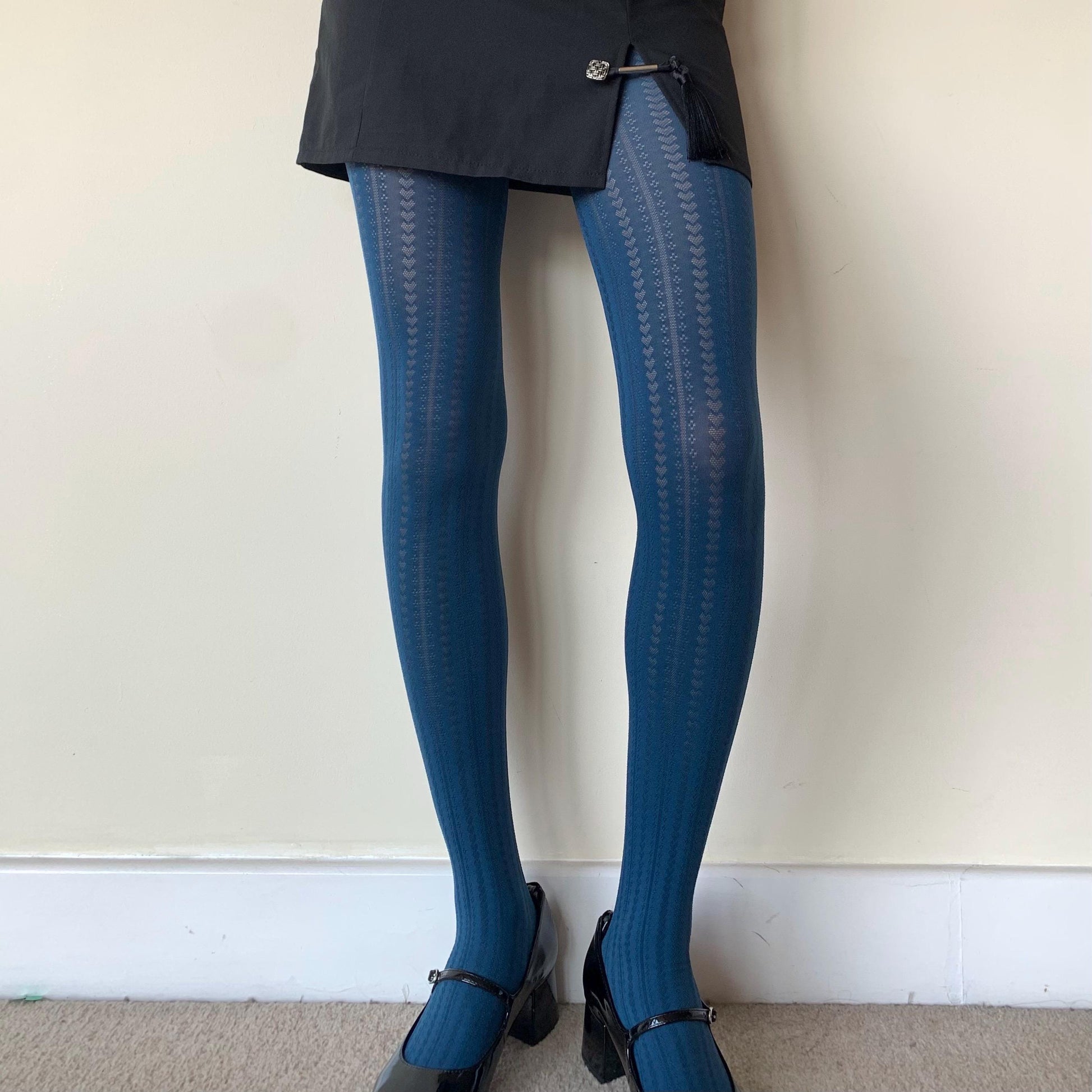Blue Heart Striped Pattern Velvet Tights