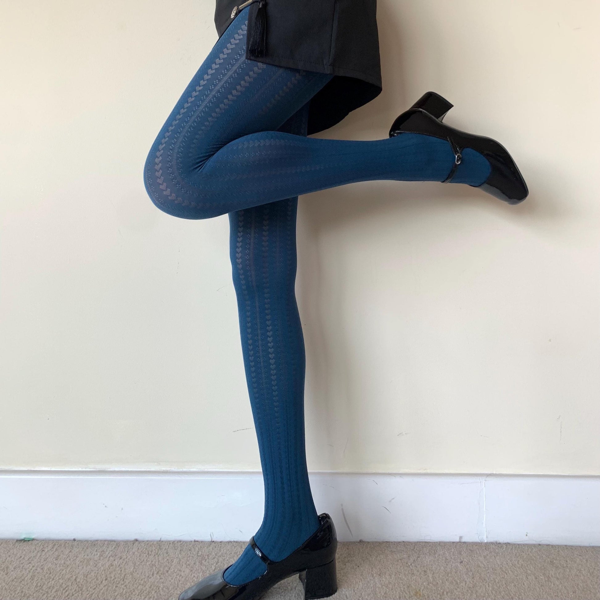 Blue Heart Striped Pattern Velvet Tights