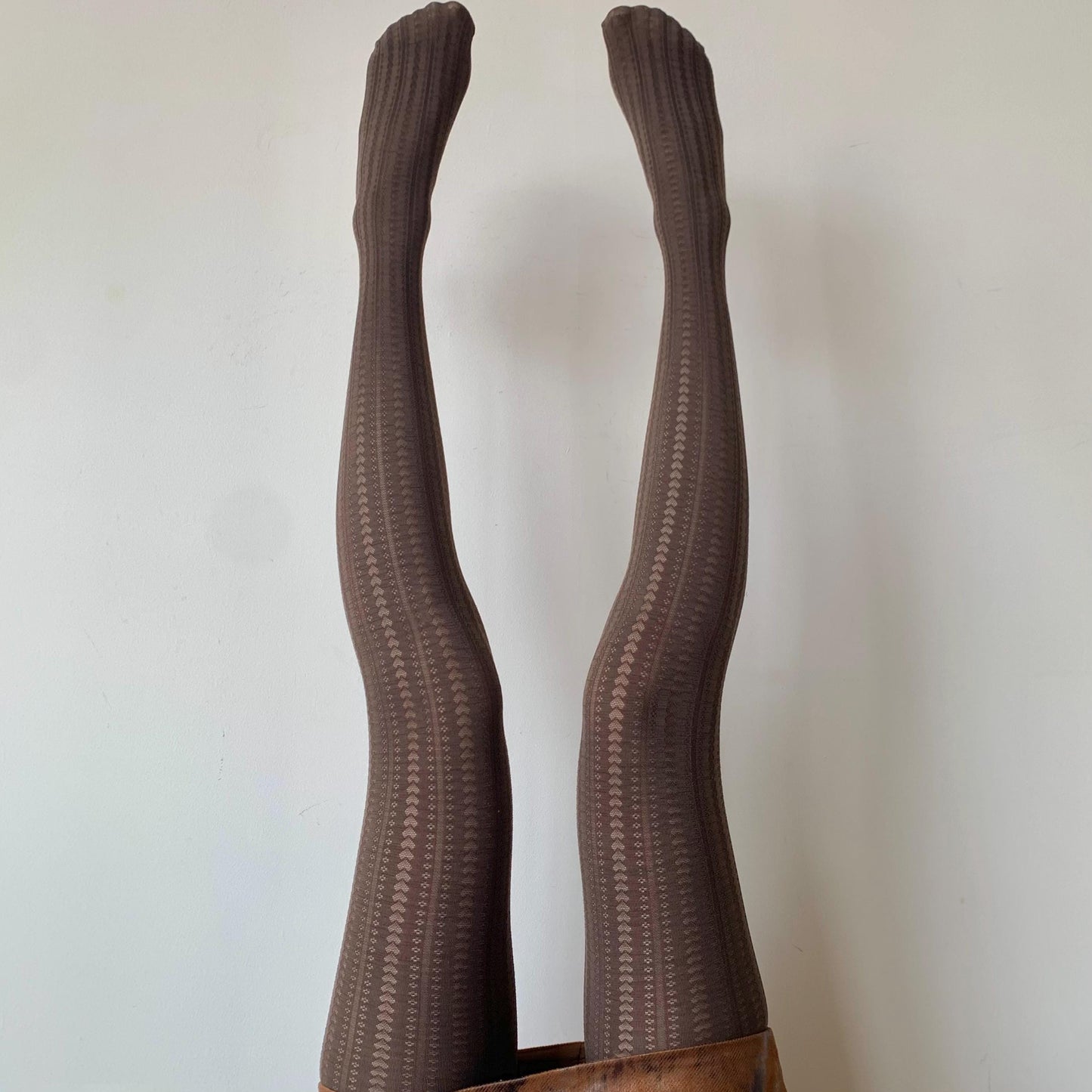 Brown Heart Striped Opaque Tights - Brown Pattern Tights Pantyhose - Colored Patterned Tights for Women