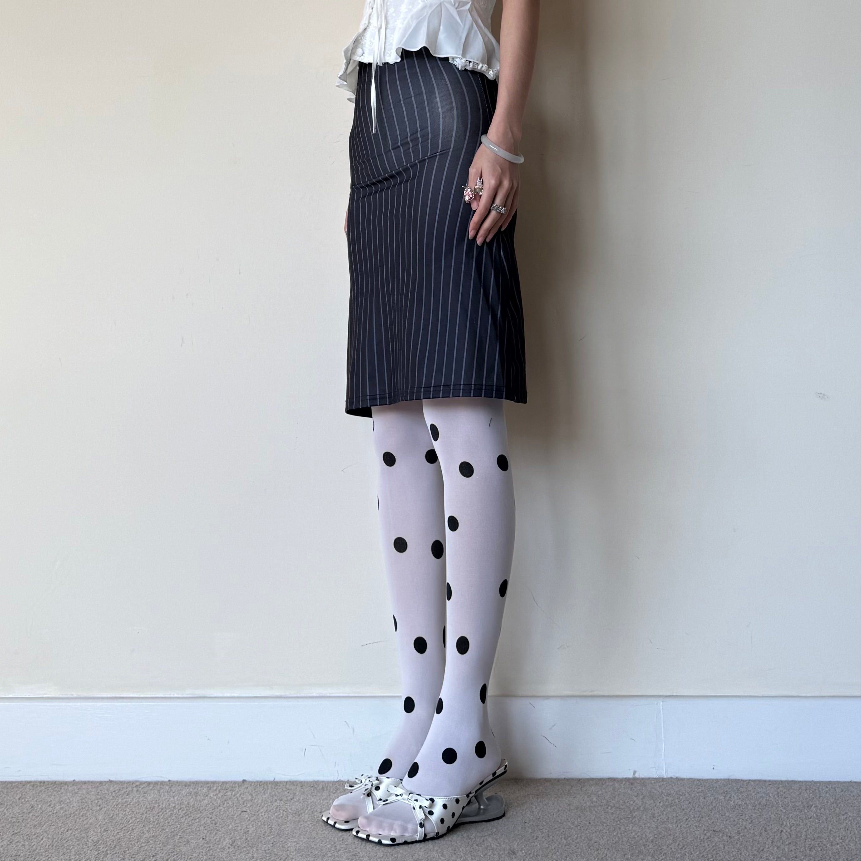 White Large Polka Dot Tights