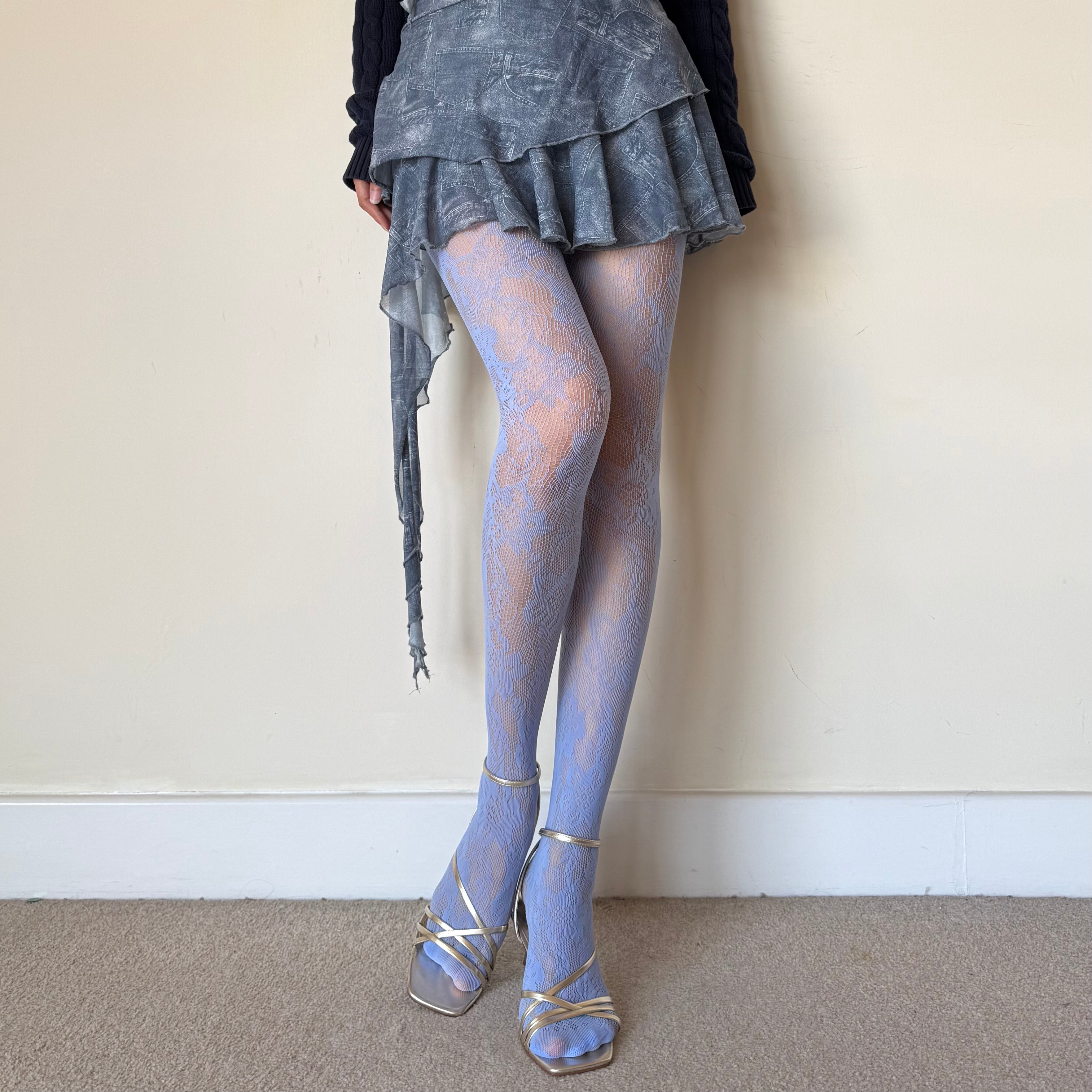 Light Blue Sunflower Lace Tights
