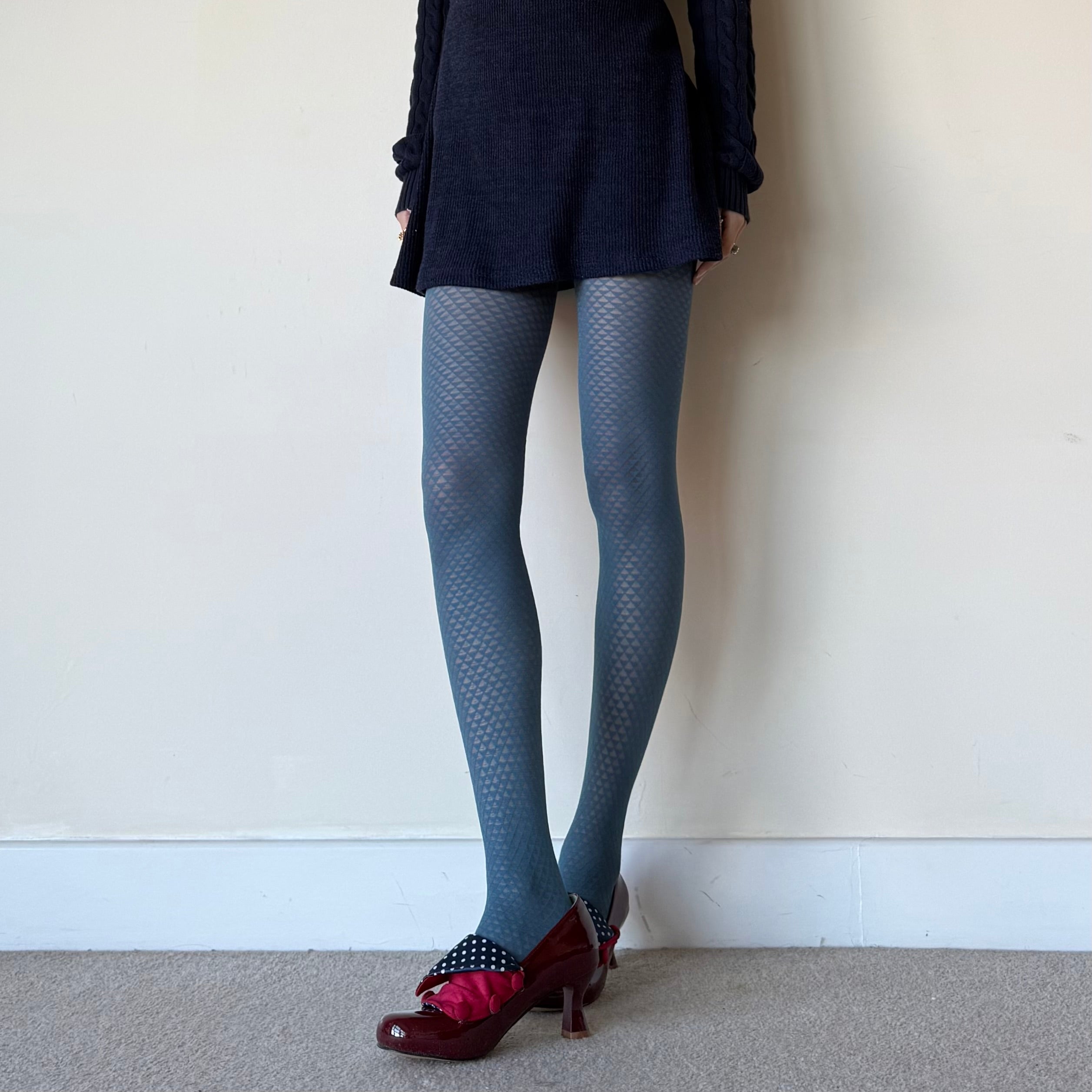 Lake Blue Mermaid Triangle Pattern Velvet Tights 70D