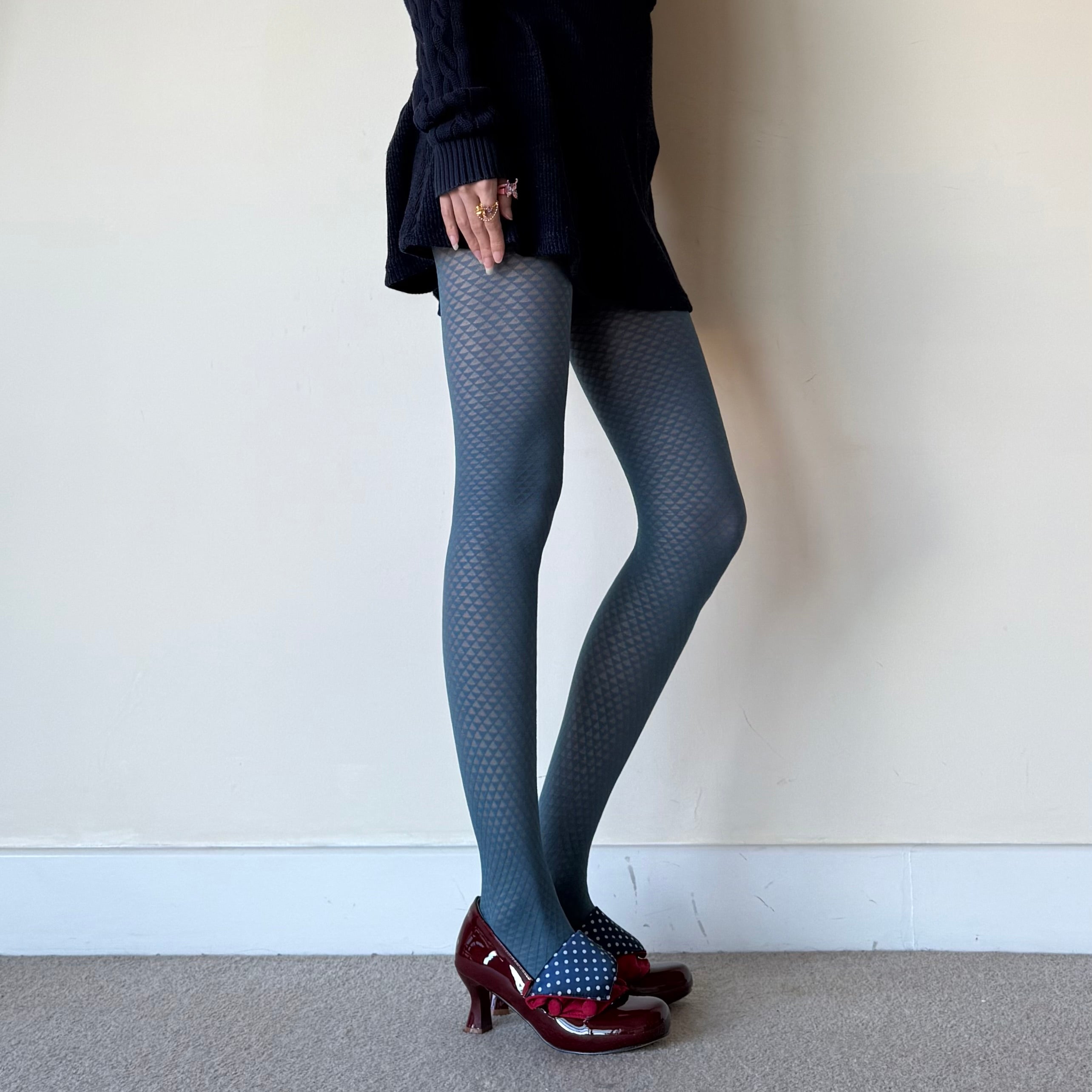 Lake Blue Mermaid Triangle Pattern Velvet Tights 70D