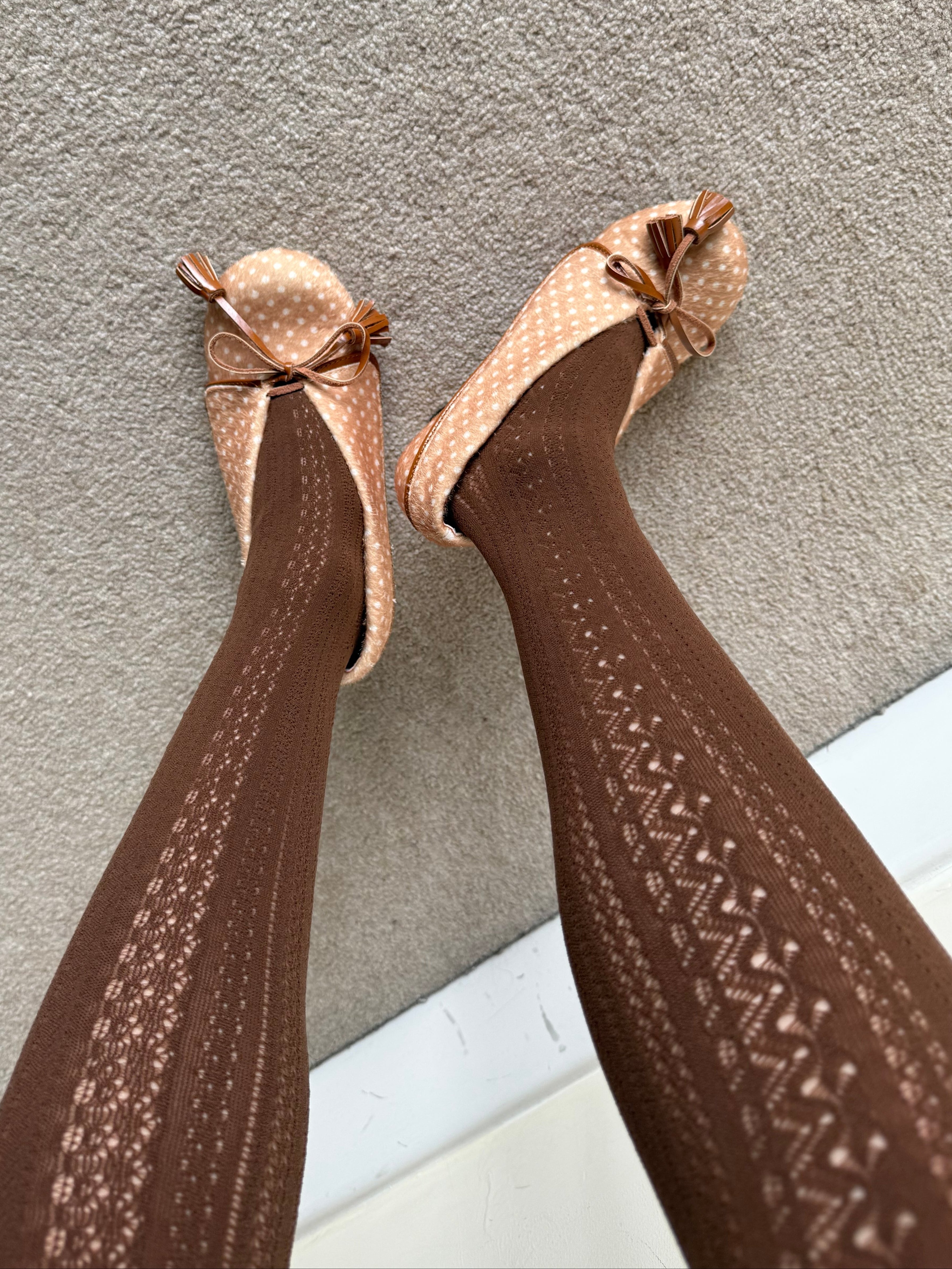 Chocolate Brown Pointelle Stripe Fishnet Tights