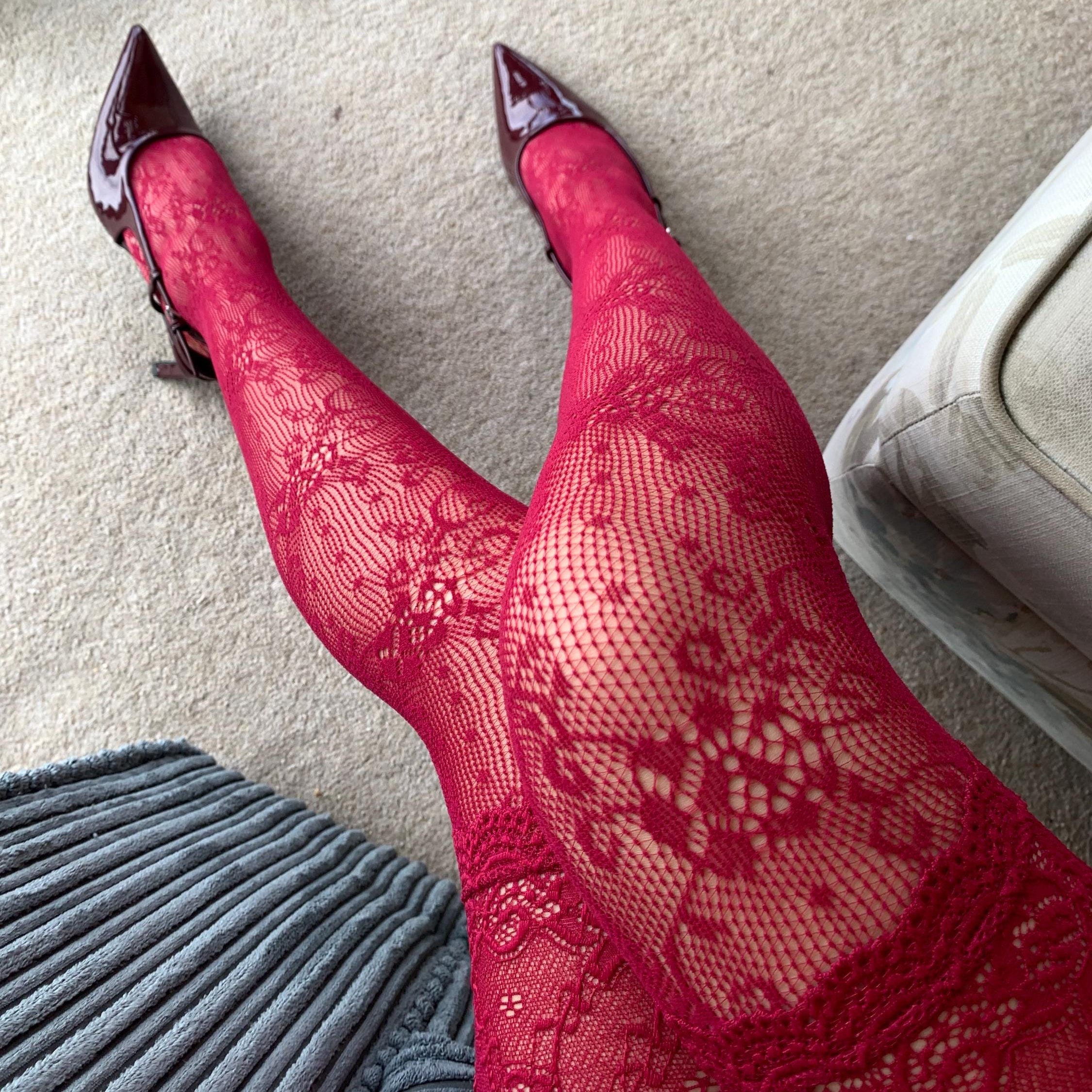 Red Burgundy Stay-up Thigh High Stockings - stockings