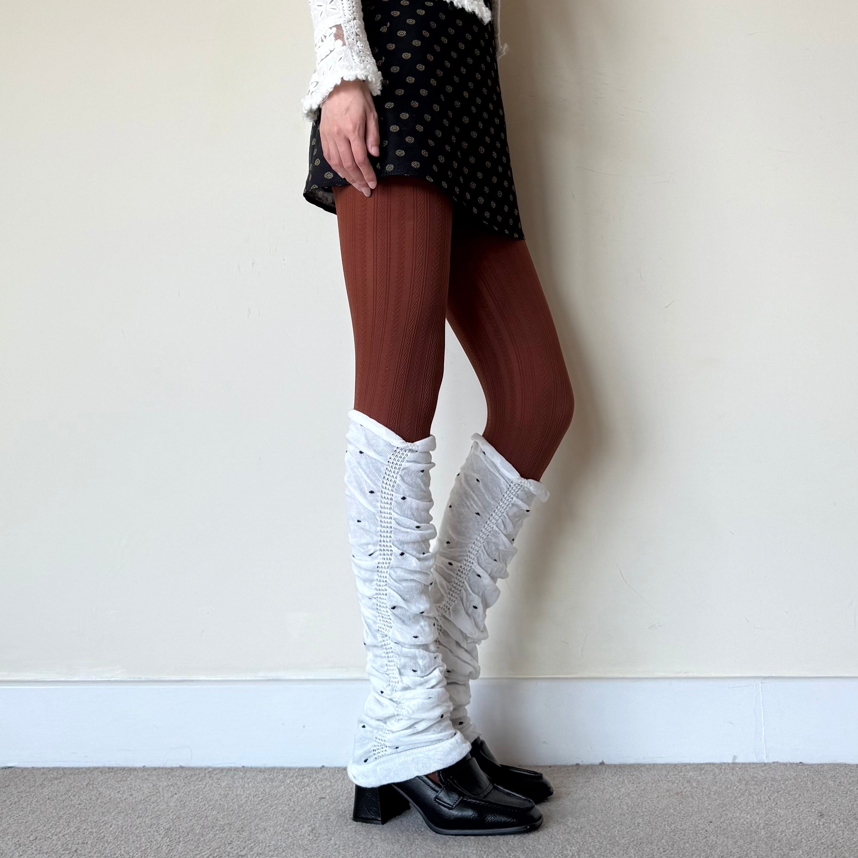 White Sheer Polka Dot Ruched Leg Warmers (approx. 62 cm)