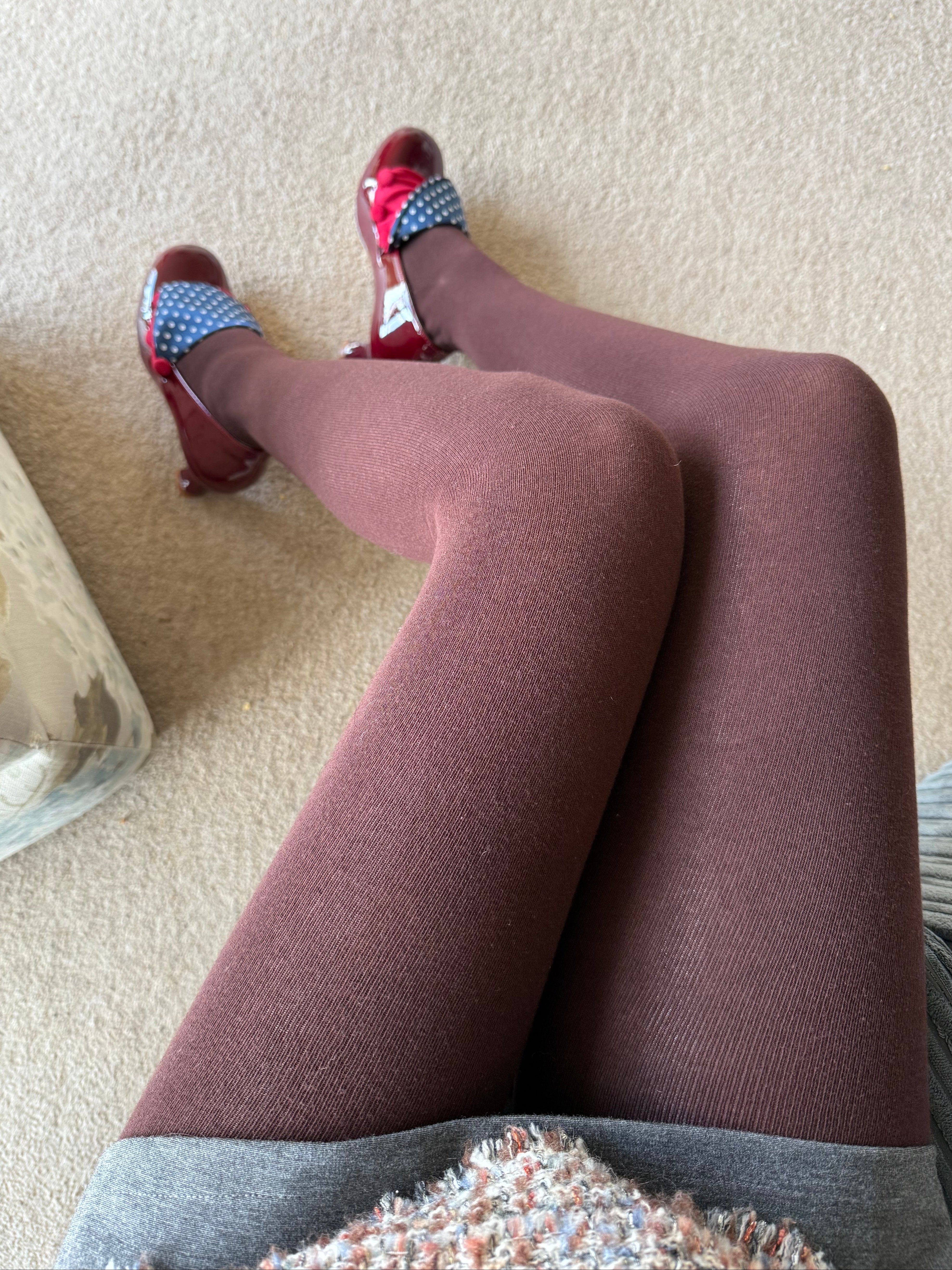 Chocolate Brown Semi-Sheer Cotton Tights Pantyhose