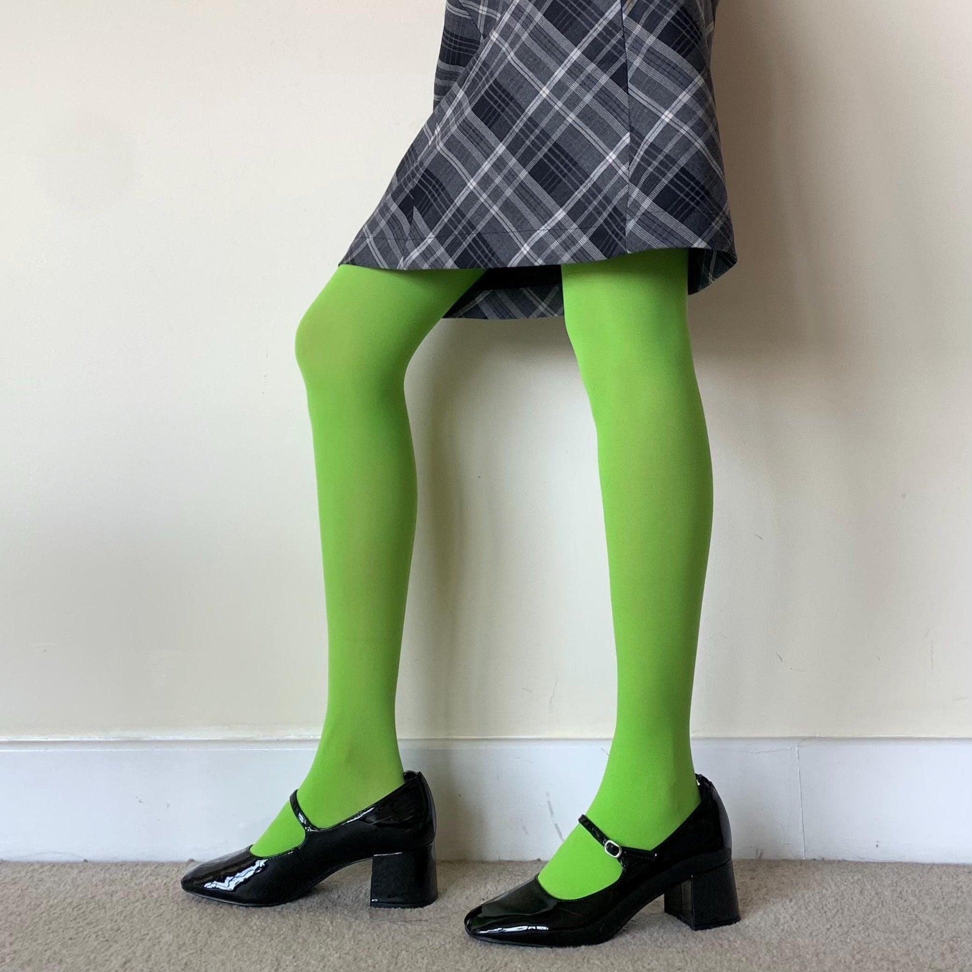 Neon Green Solid Color Velvet Tights - tights