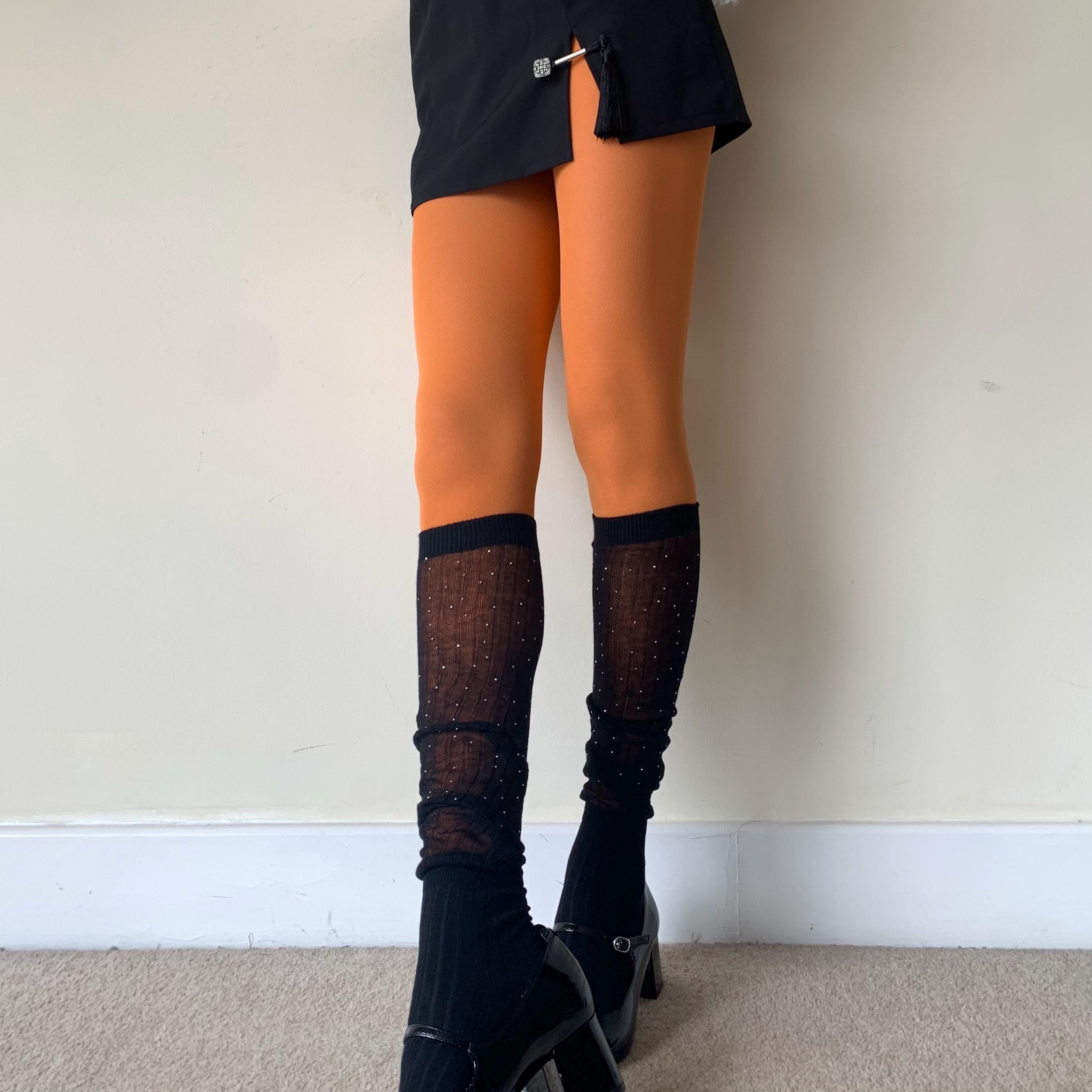 Orange Solid Color Opaque Velvet Tights