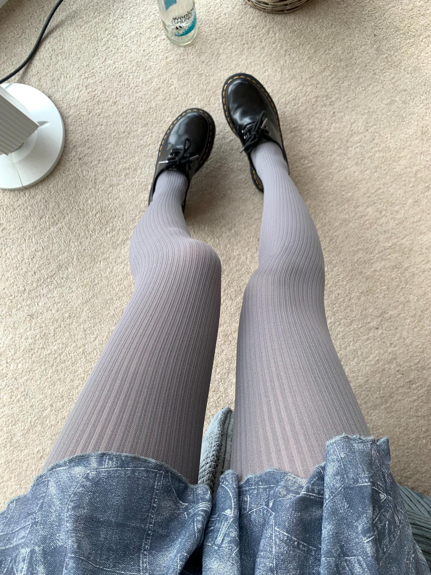 Blue Grey Ribbed Velvet Opaque Tights
