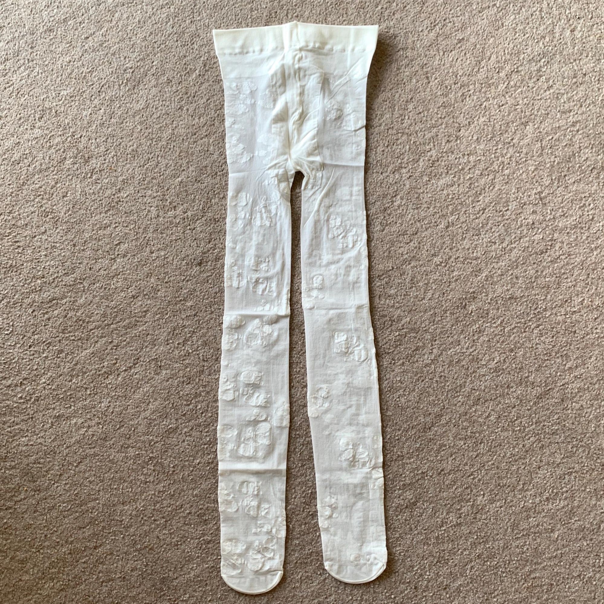 Cream White Rose Sheer Velvet Tights - tights