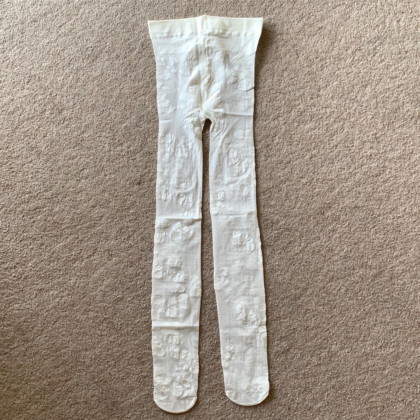 Cream White Rose Sheer Velvet Tights - tights