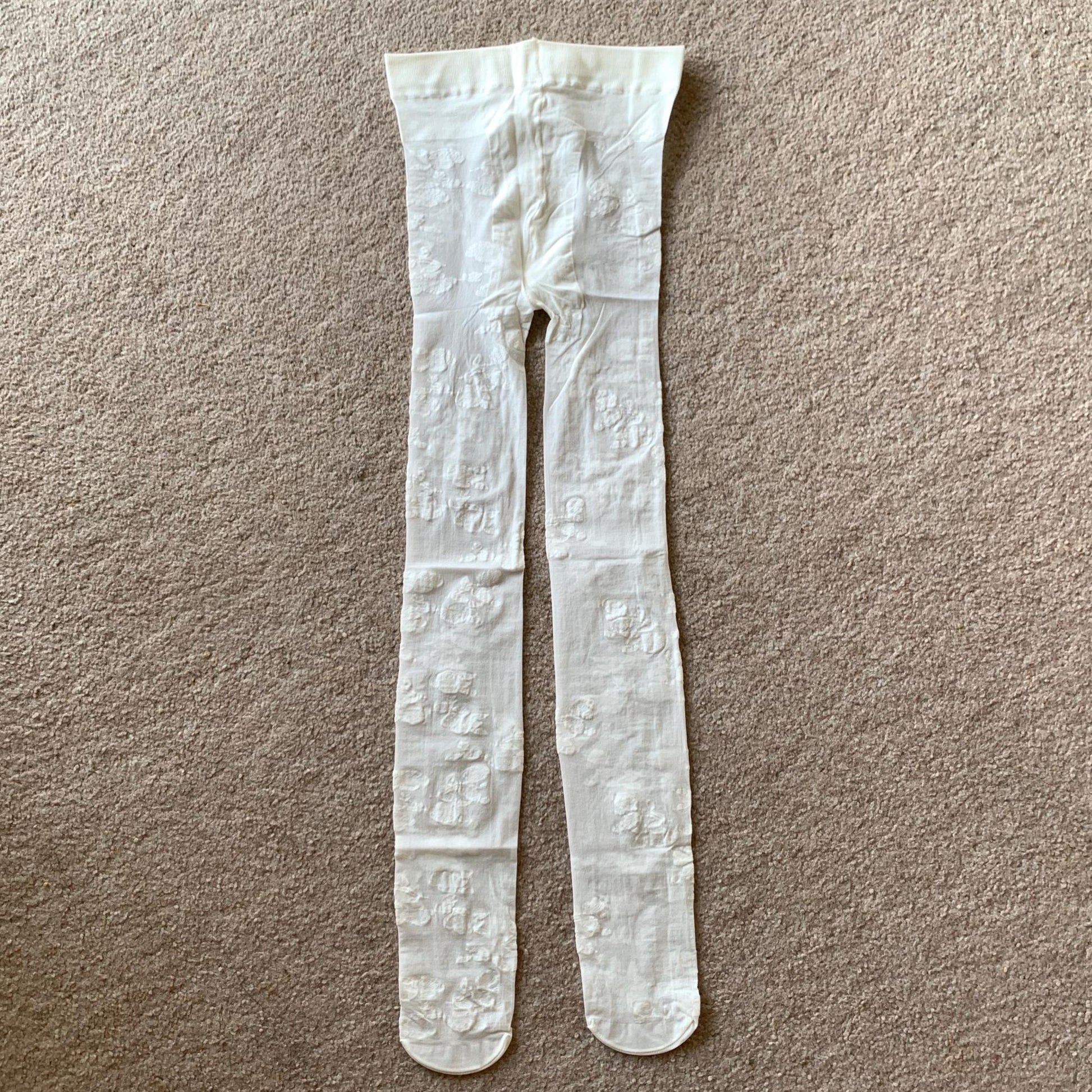 Cream White Rose Sheer Velvet Tights - tights