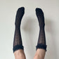 Black Heart Striped Fishnet Knee-High Socks with Frilled Trim - socks