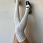 Cream Thigh-high Ribbed Cotton Socks - socks