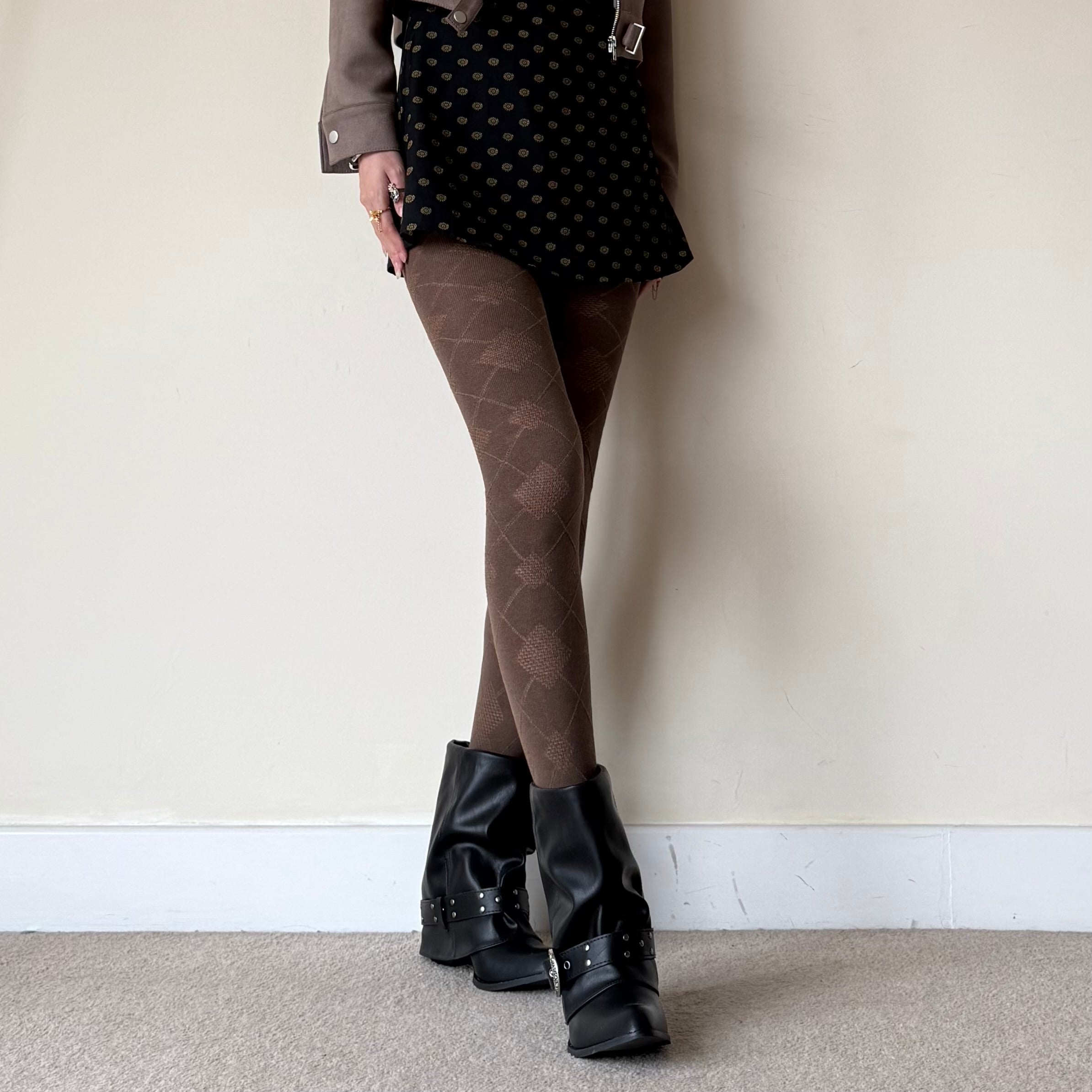 Mocha Brown Argyle Cotton Tights