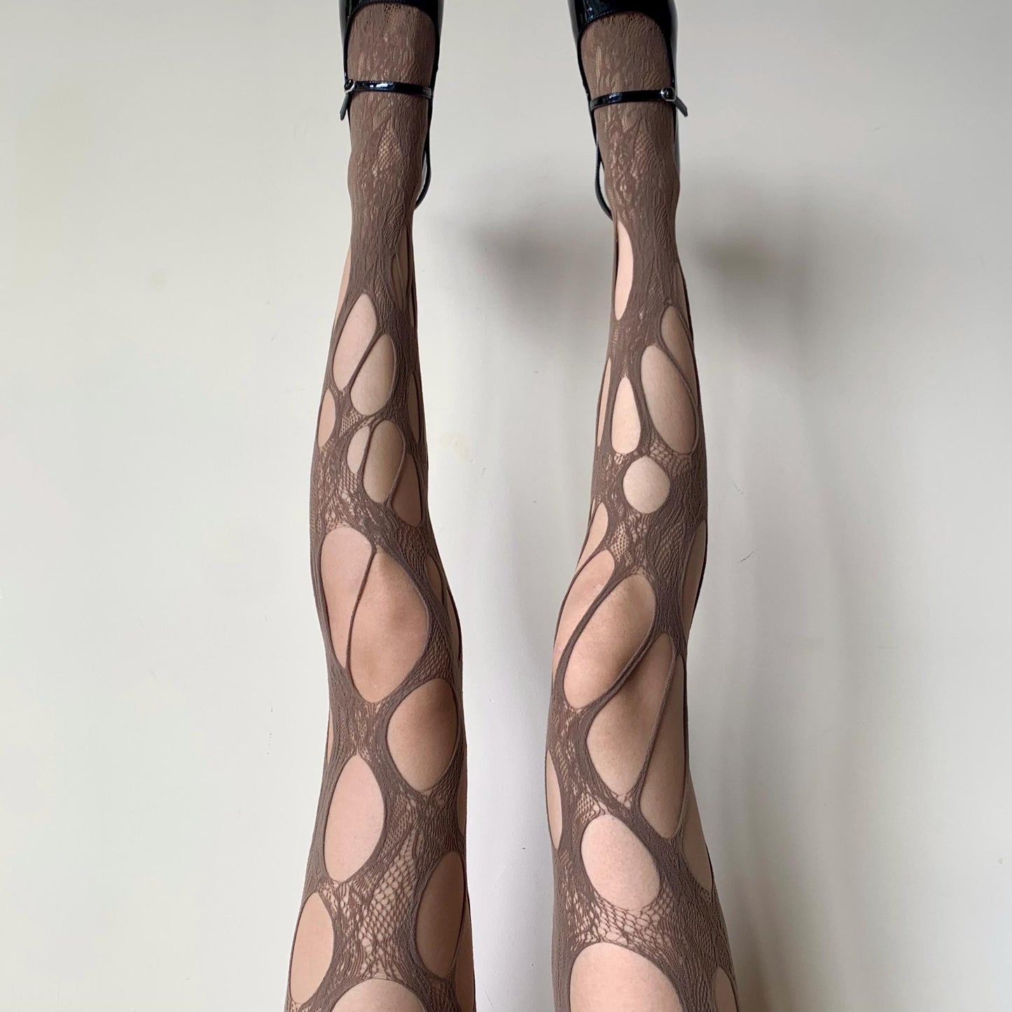 Brown Oval Cut-Out Fishnet Tights