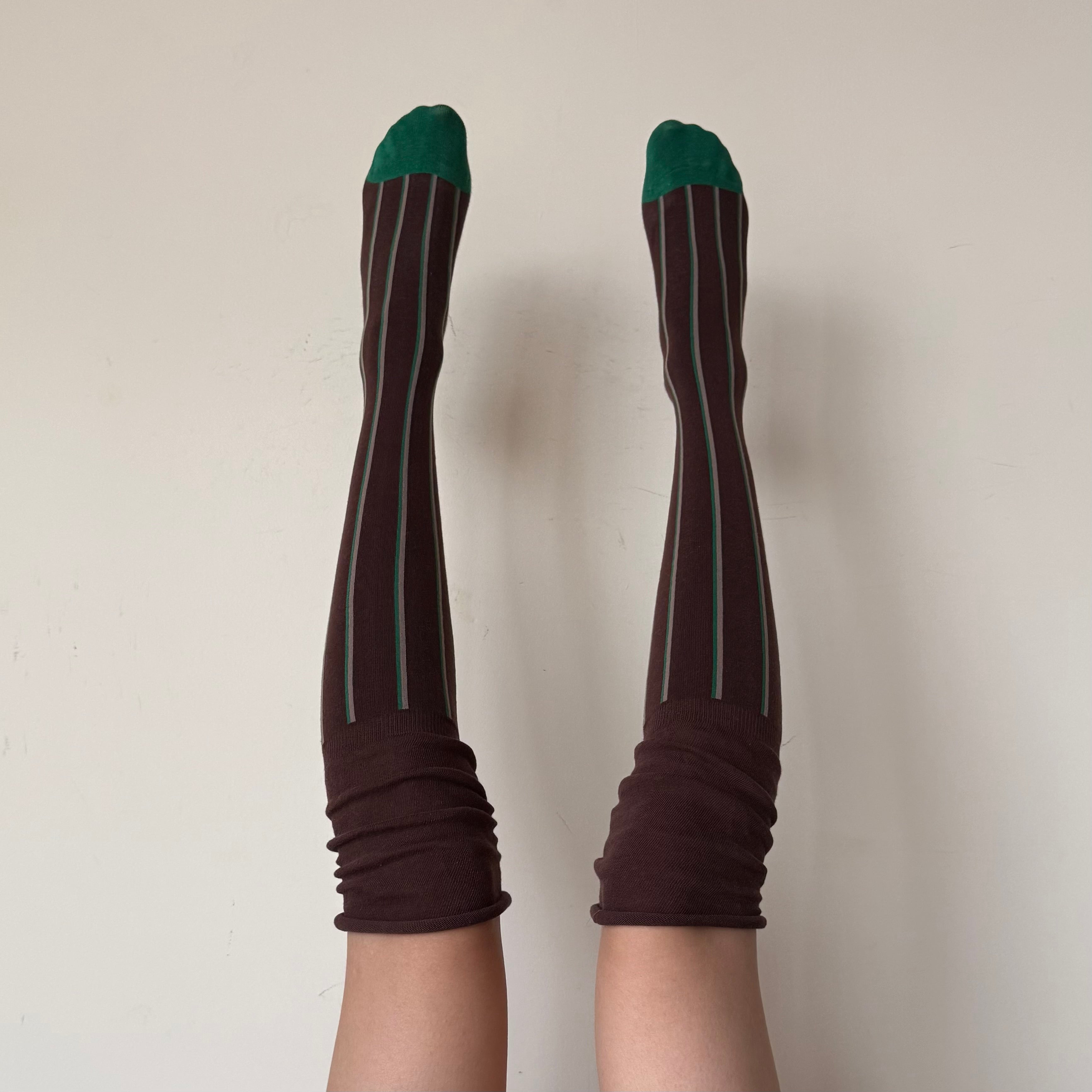 Chocolate Brown Slouchy Over-the-Knee Socks with Stripe Detail