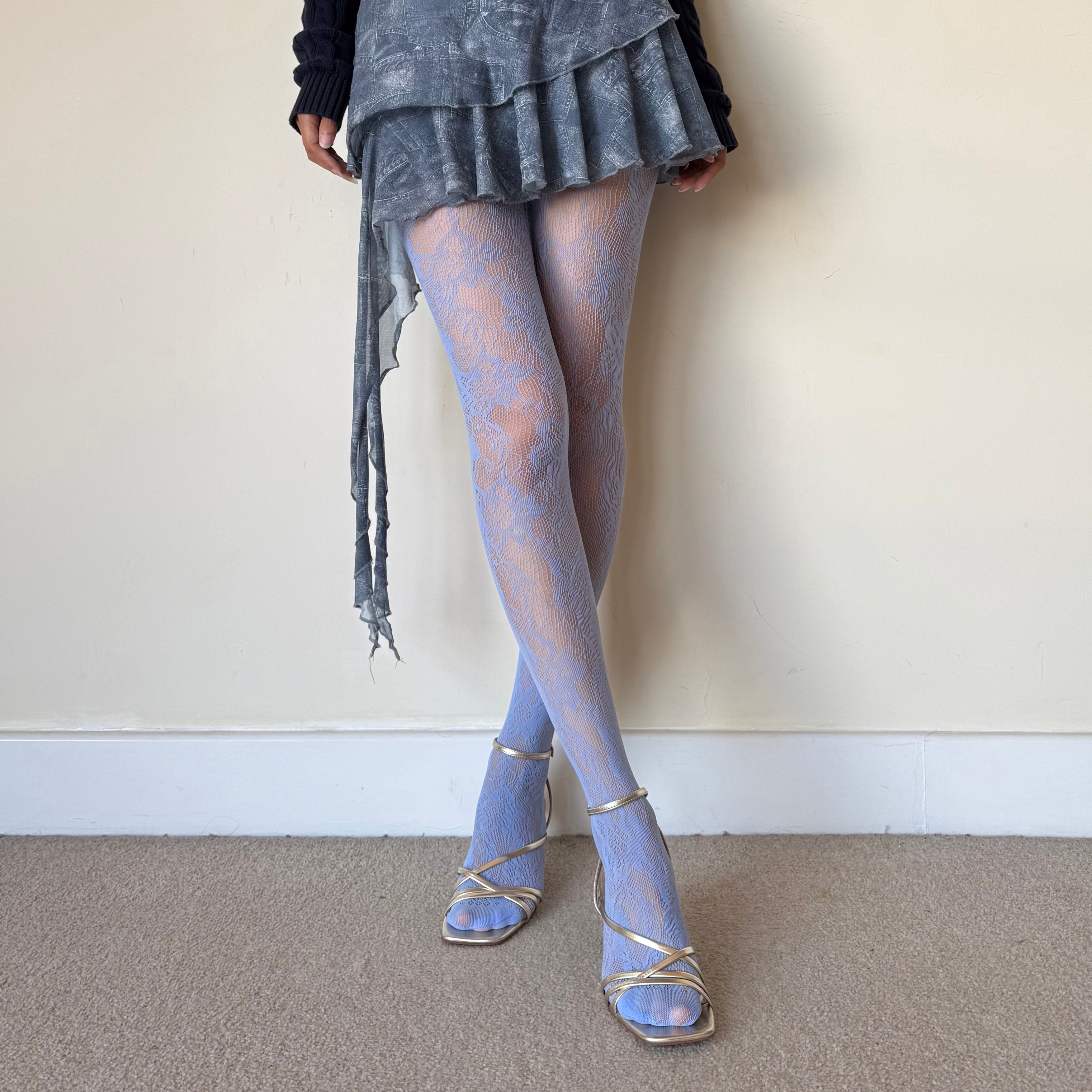 Light Blue Sunflower Lace Tights