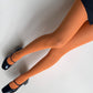 Orange Solid Color Opaque Velvet Tights
