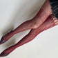 Burgundy Red Asymmetrical Mismatched Floral Fishnet Tights