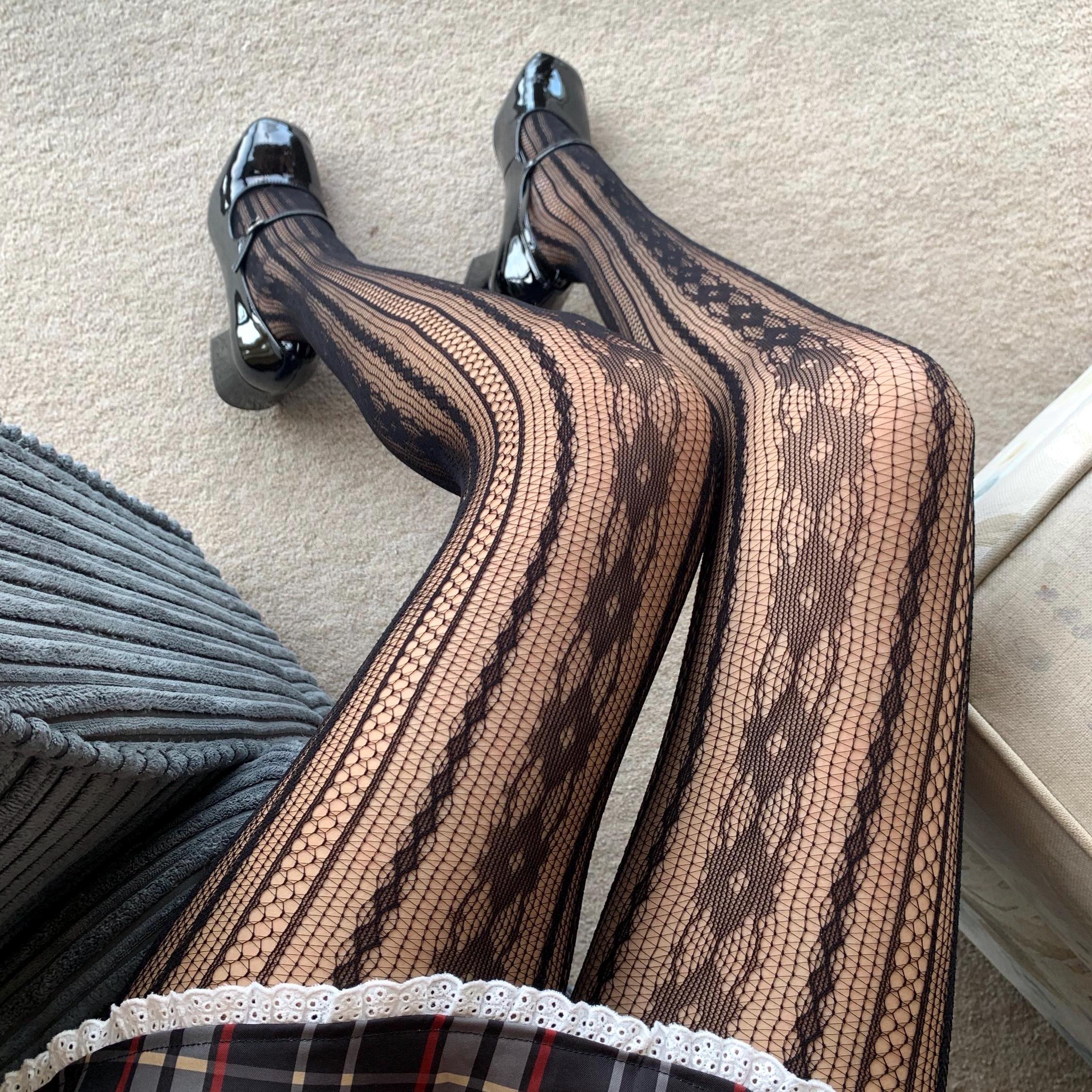 Black Floral Striped Fishnet Tights