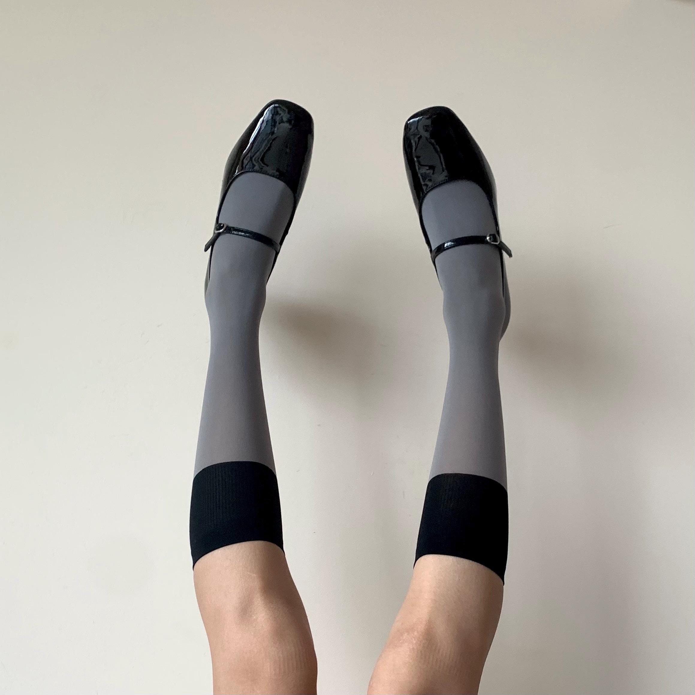 Grey Velvet Socks with Black Cuff - socks