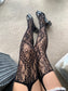 Black Floral Fishnet Garter Tights