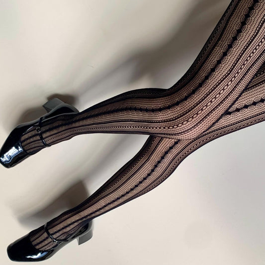 Black Geometric Striped Fishnet Tights