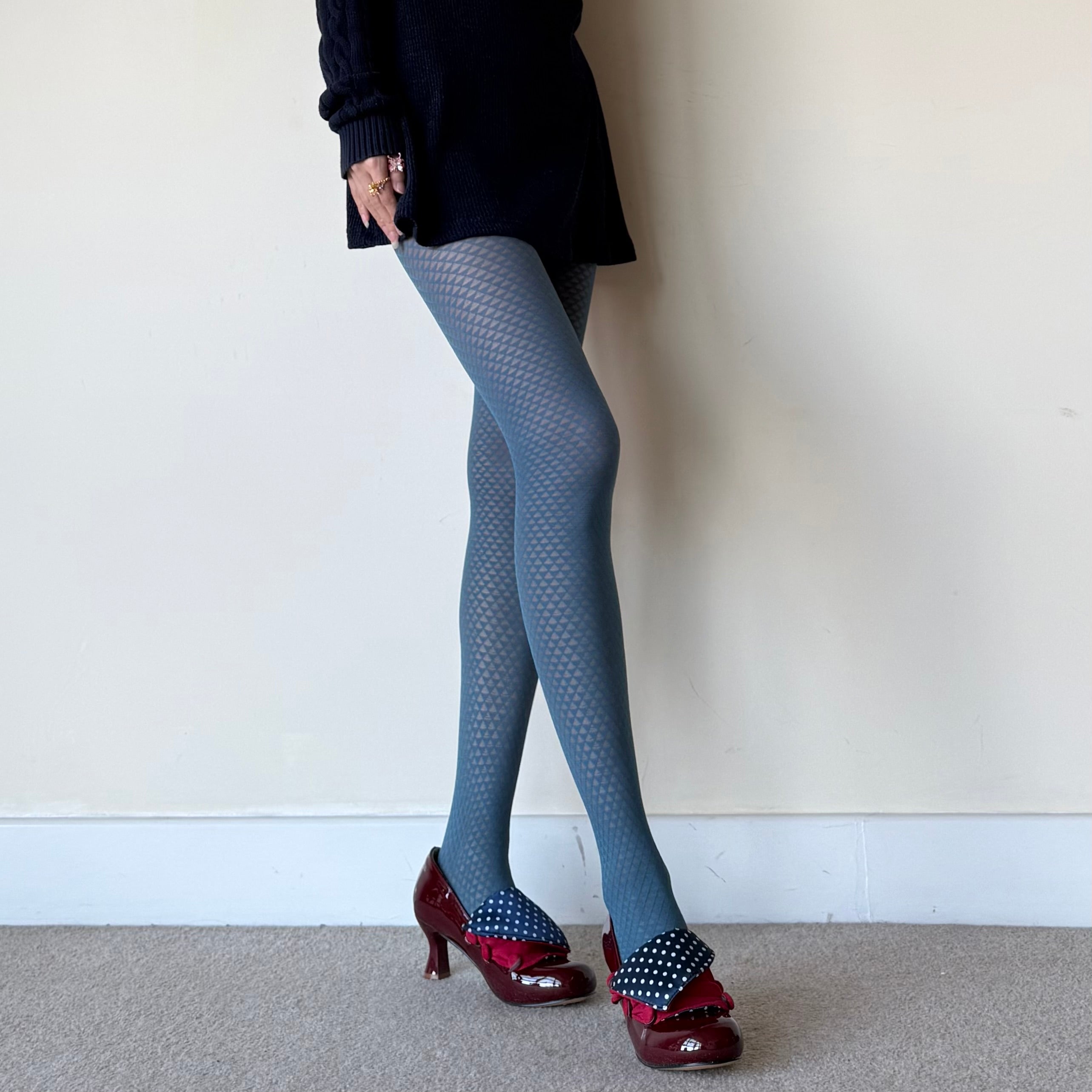 Lake Blue Mermaid Triangle Pattern Velvet Tights 70D