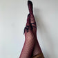 Black Lace-Up Fishnet Socks with Adjustable Ribbon Straps - socks