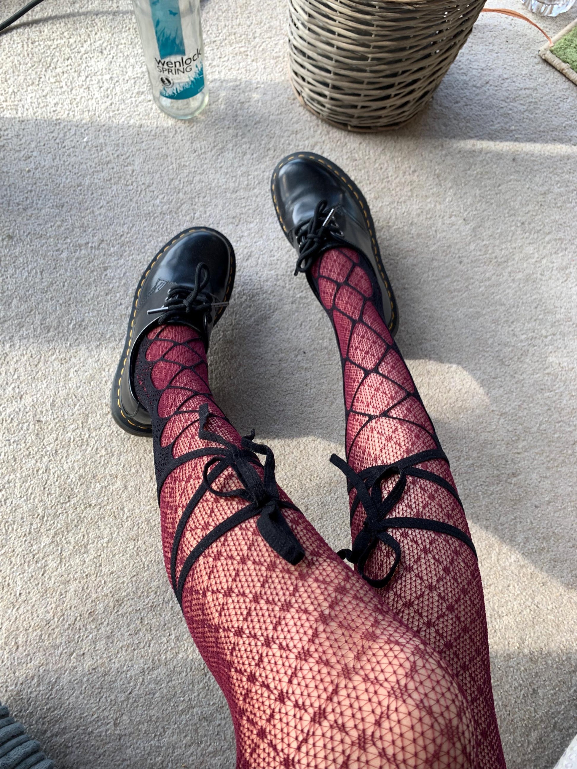 Black Lace-Up Fishnet Socks with Adjustable Ribbon Straps - socks