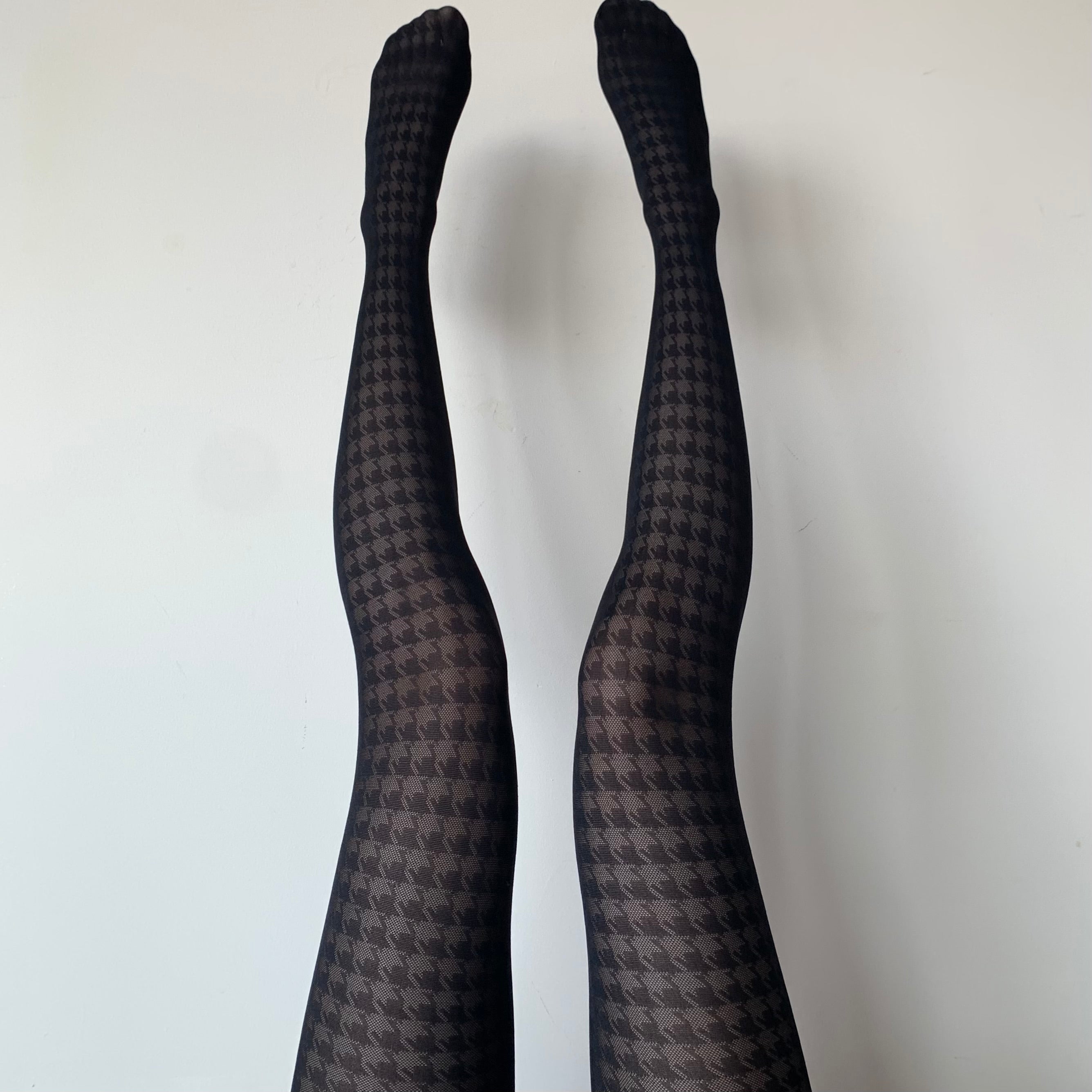 Black Houndstooth Sheer Lace Tights 30D