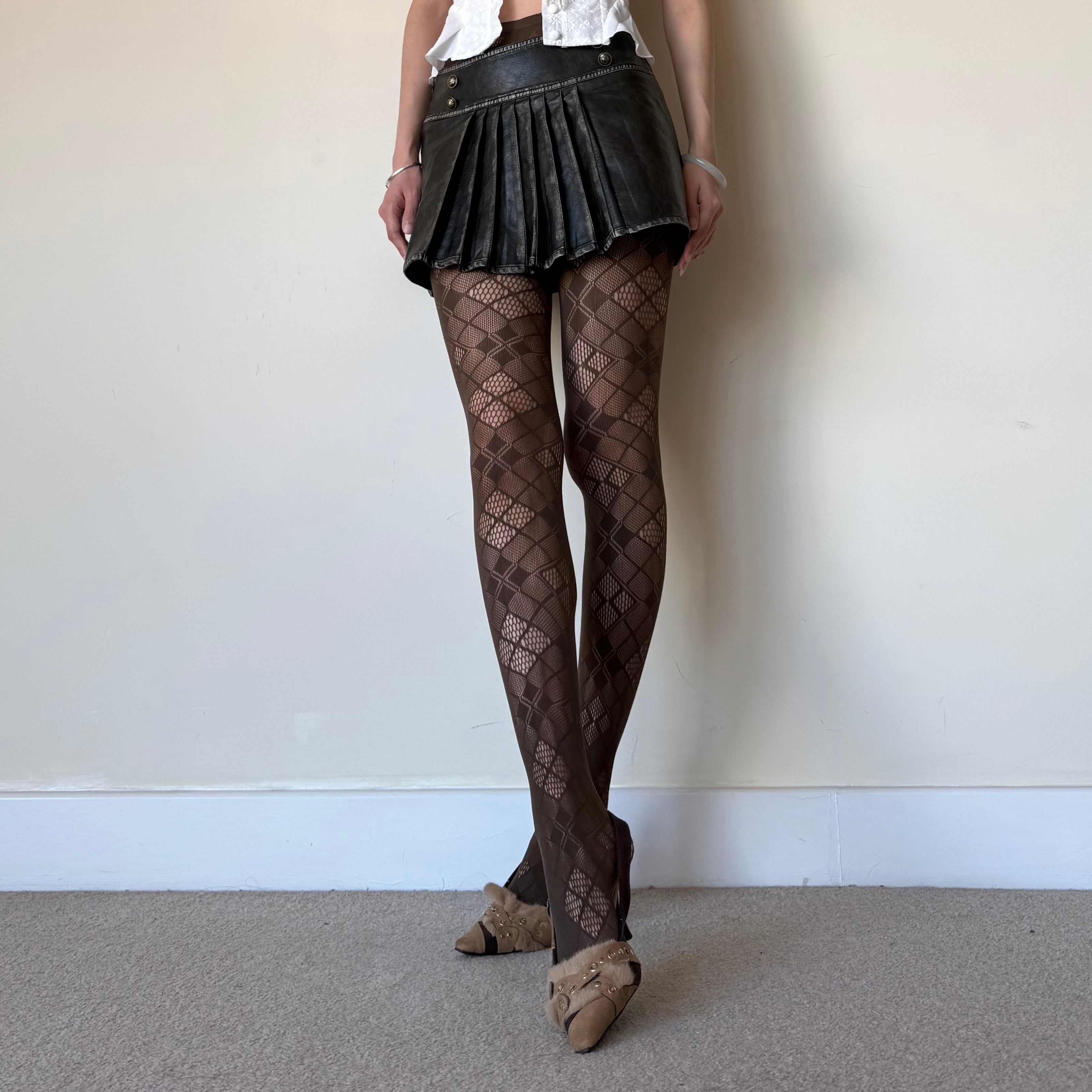 Brown Multi-Density Diamond Fishnet Tights