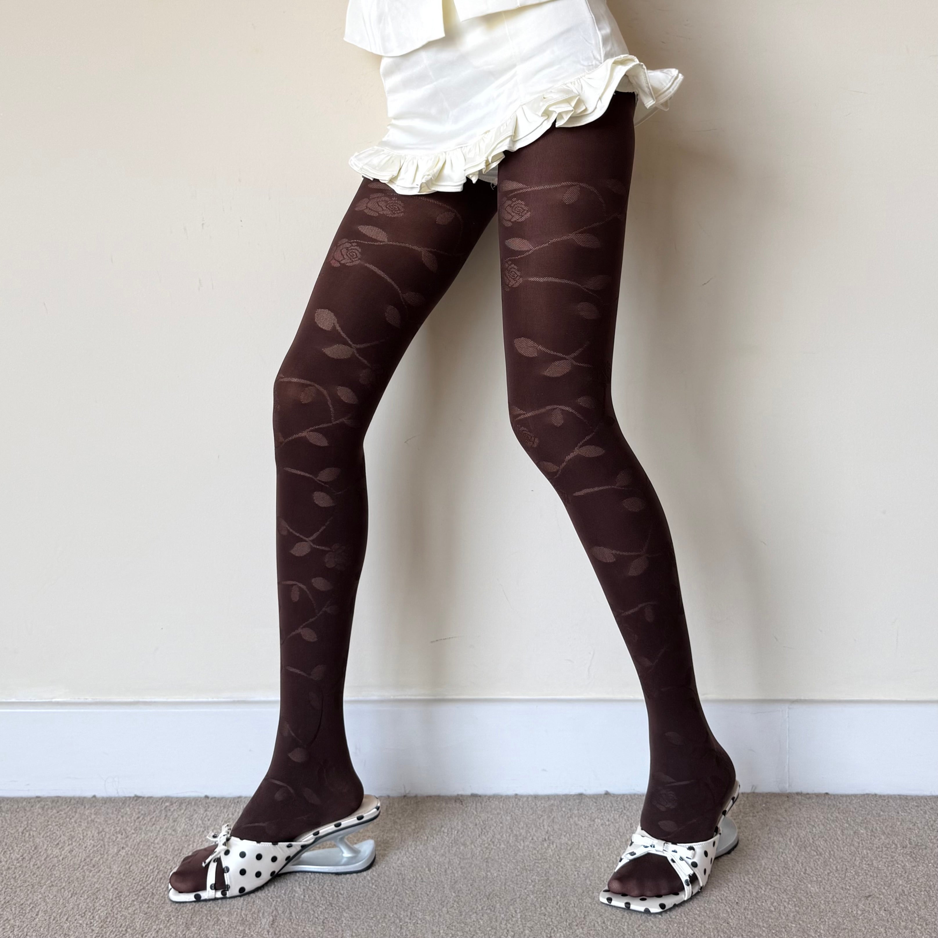 Mocha Rose Shadow Pattern Tights