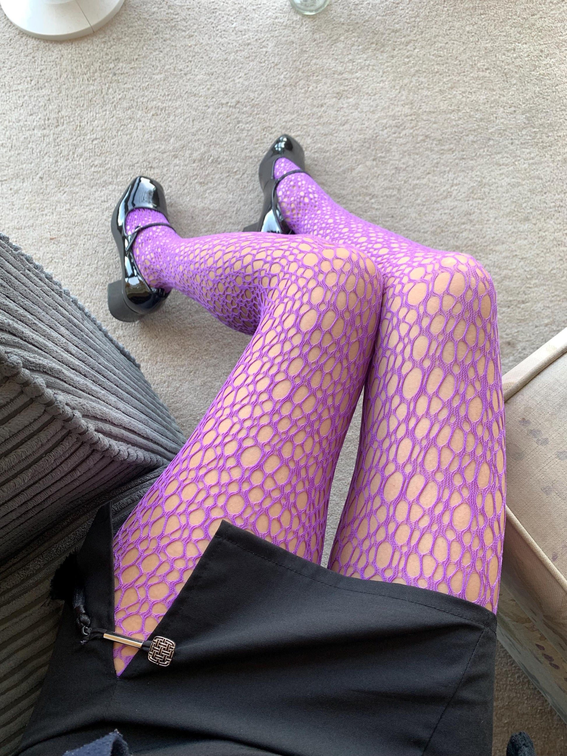 Purple Fishnet Circle Cut-Out Fishnet Tights