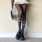 White Lace-Up Fishnet Socks with Adjustable Ribbon Straps - socks