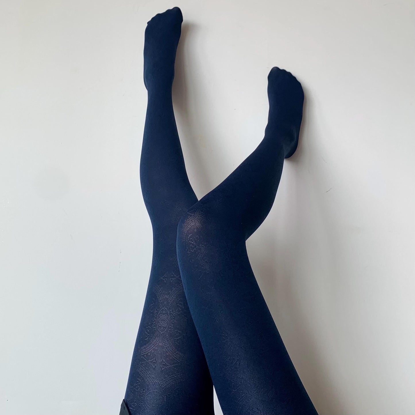 Navy Ancient Egyptian-Inspired Pattern Opaque Velvet Tights