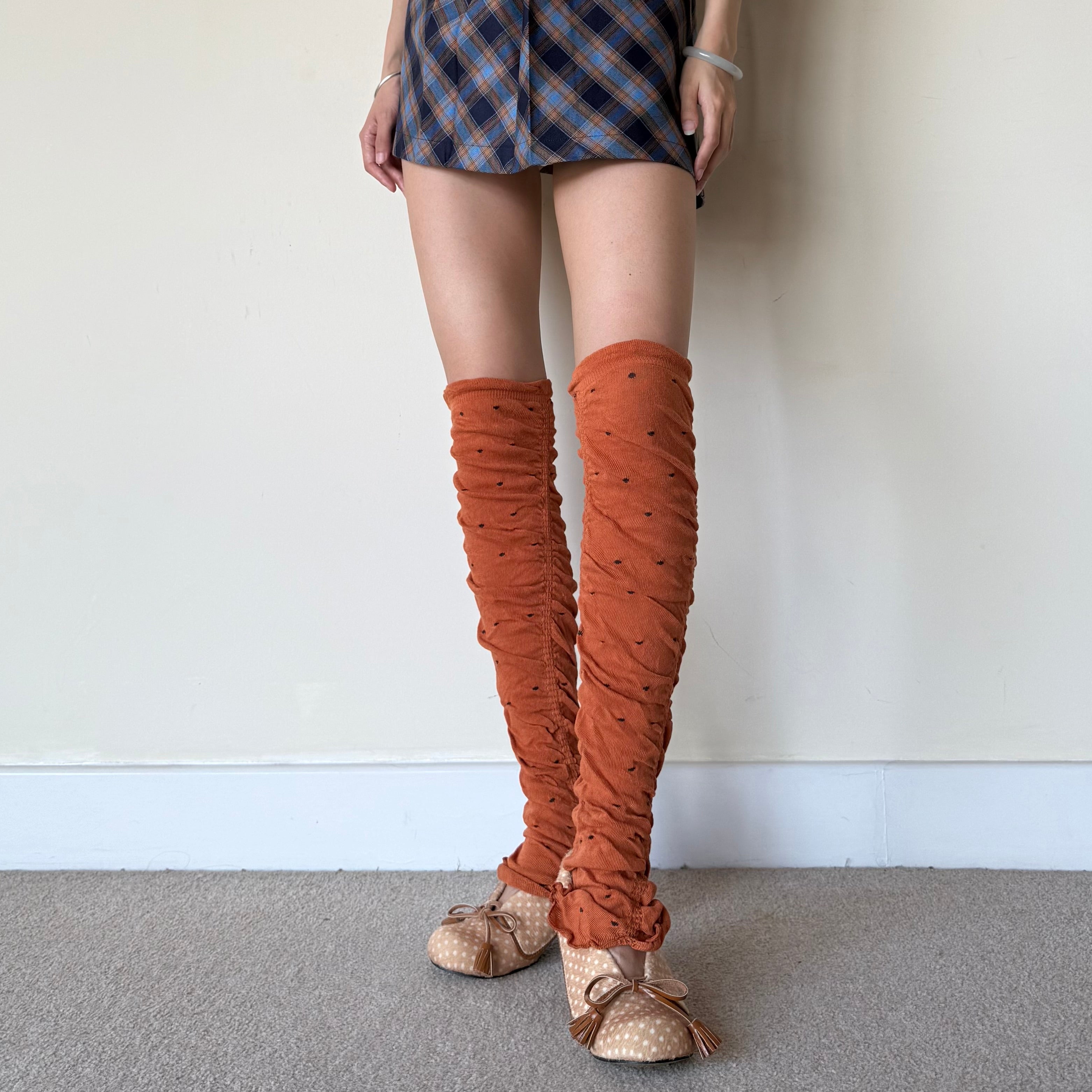 Orange Sheer Polka Dot Ruched Leg Warmers (approx. 62 cm)
