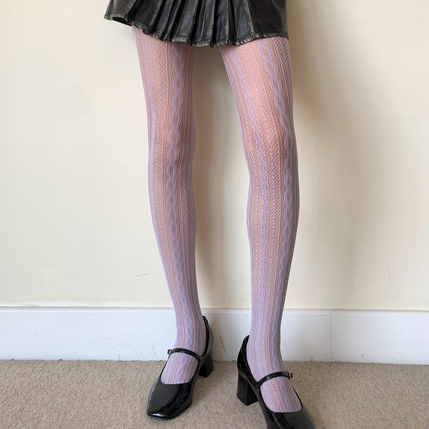Lilac Knit Pattern Fishnet Tights
